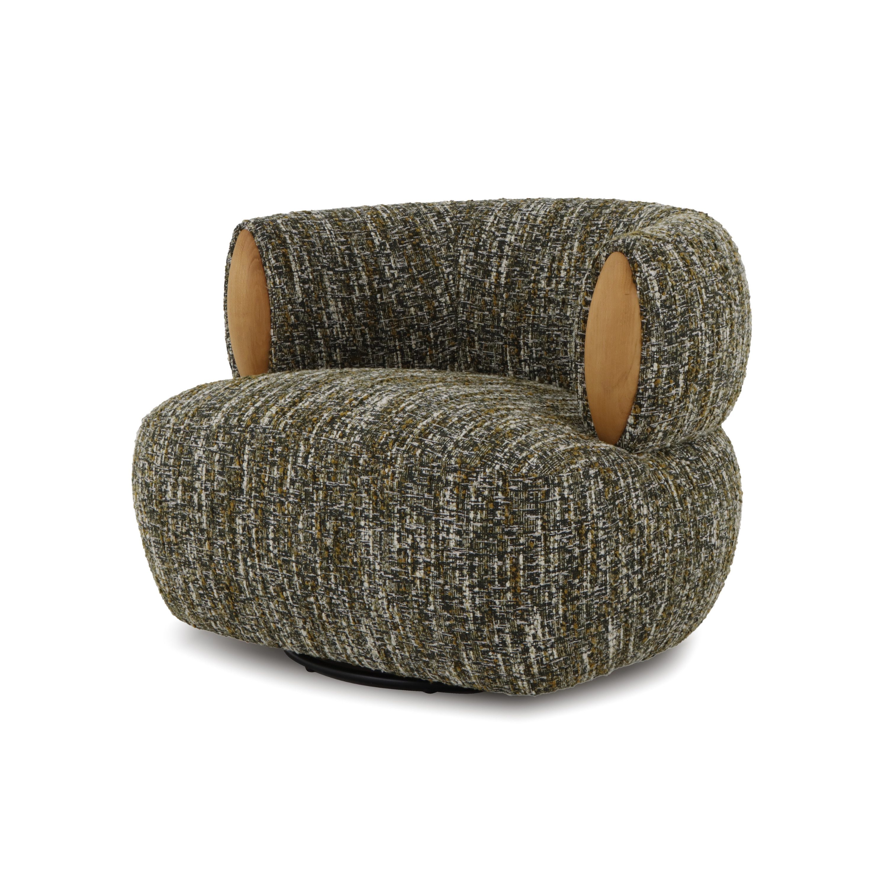 Woodek Design Drehsessel Theo, Smaragdgrüner 360°-Drehsessel mit Eichenarmlehnen (Massiver Holzrahmen, 1-St., Handgefertigte Qualität), Leiser Drehmechanismus