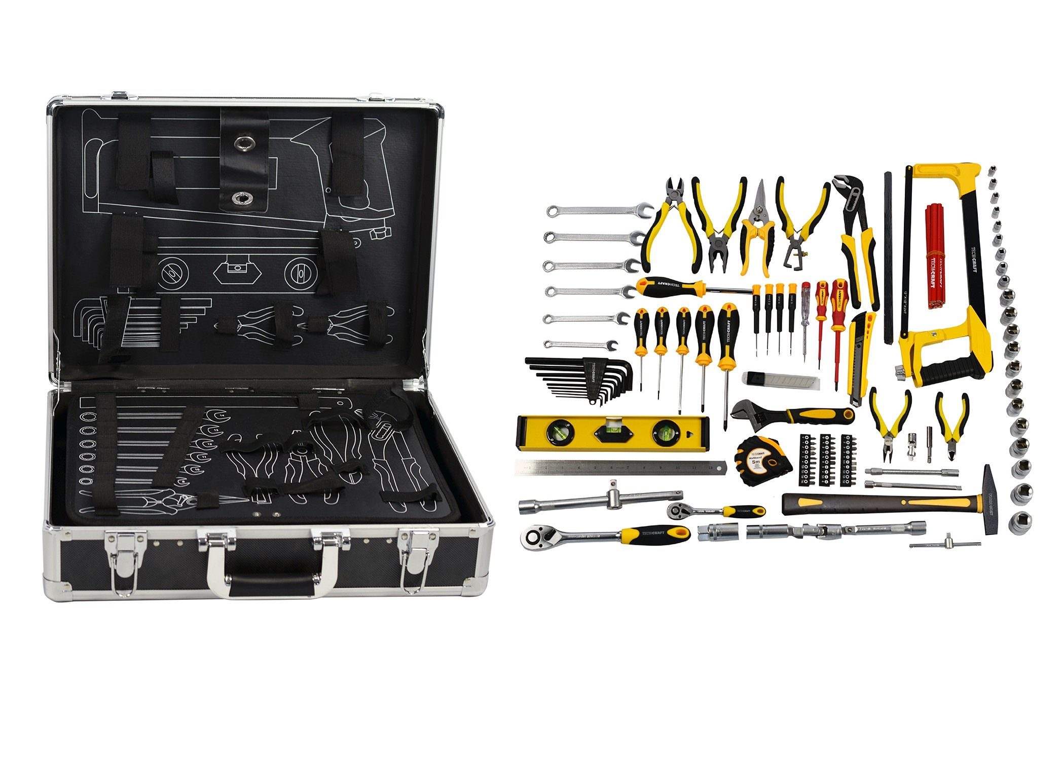TECH-CRAFT Werkzeugkoffer 130-tlg, robustes Tool-Set (130 Teile), im Aluminiumkoffer