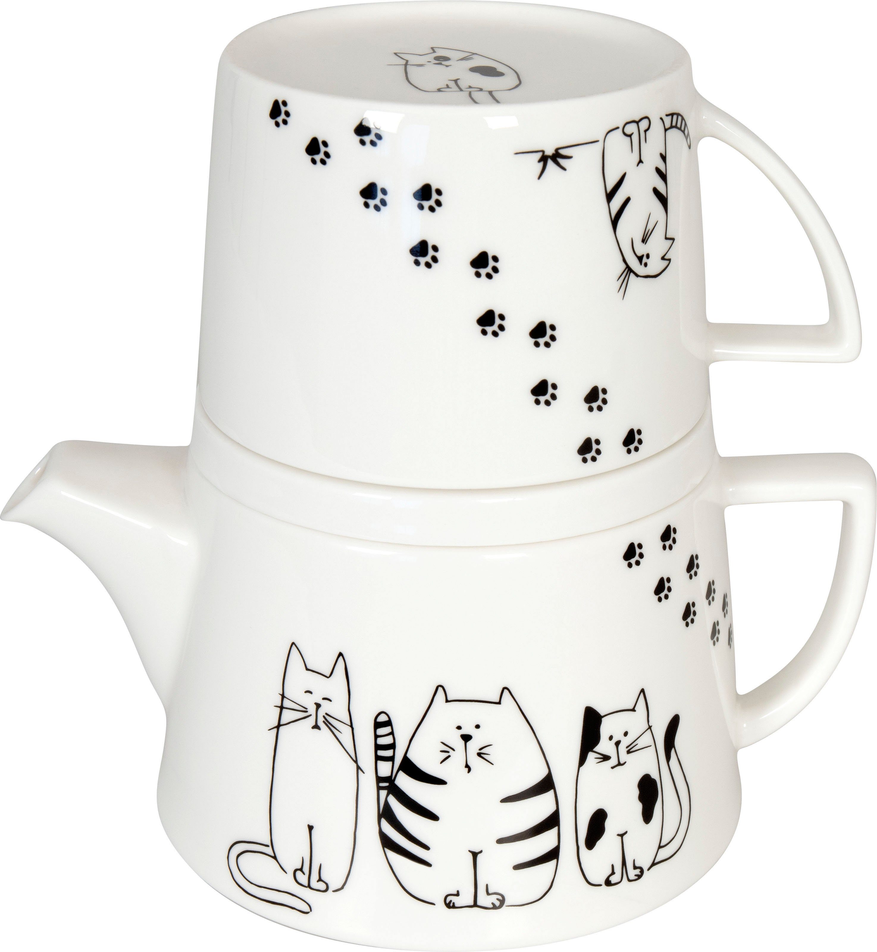 Könitz Teekanne »Tea for me - Funny cats«, 0,65 l, (Set), Tekanne+Becher+Deckel/  Ablageschale, New Bone China-Porzellan online kaufen | OTTO