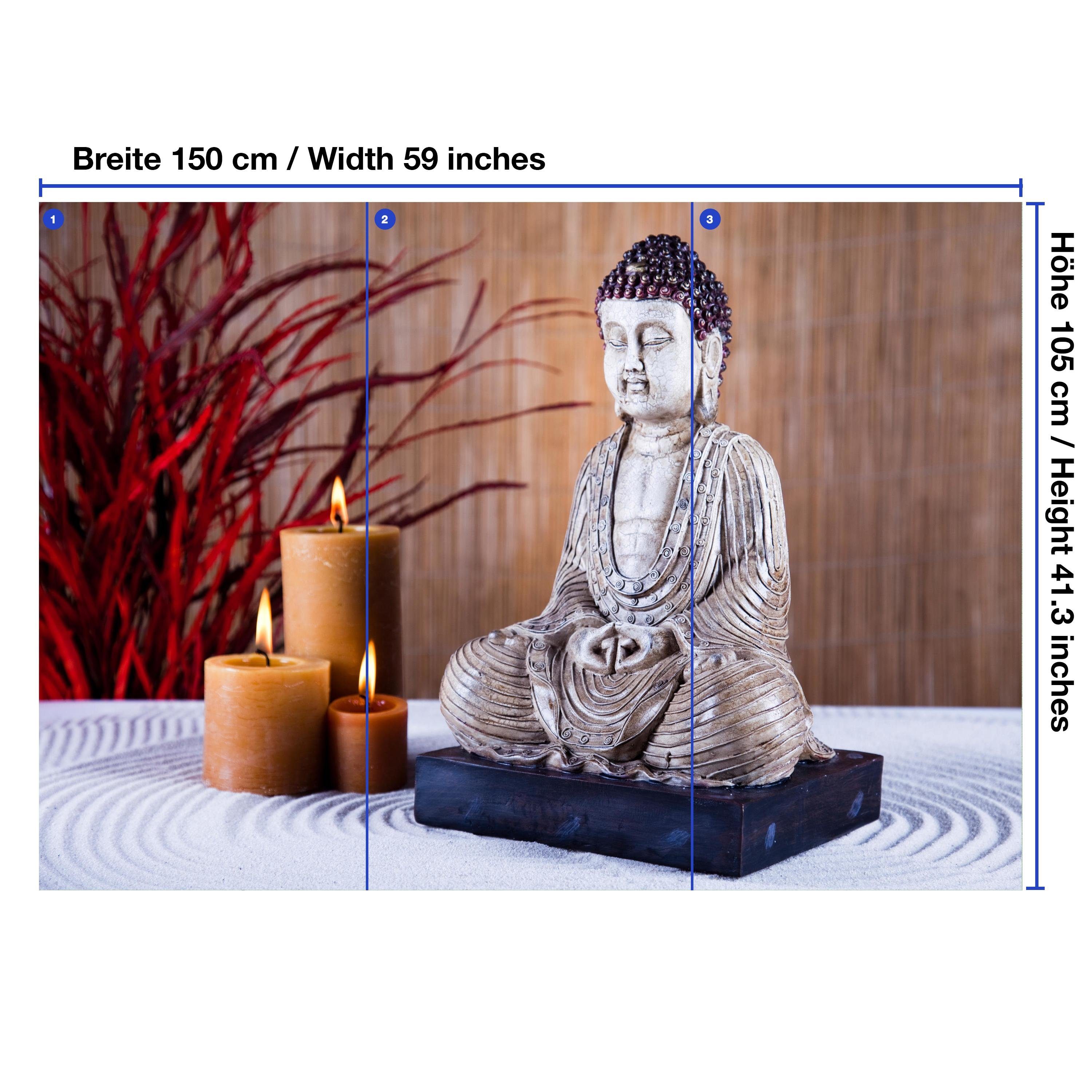 aromatische Fototapete matt, wandmotiv24 Buddha-Statue Wandtapete, glatt, Motivtapete, Kerzen, Vliestapete