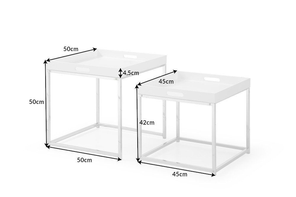 50cm Beistelltisch ELEMENTS (Set, Metall weiß Modern · abnehmbares · | riess-ambiente weiß weiß Design Wohnzimmer 2-St), · silber Tablett /