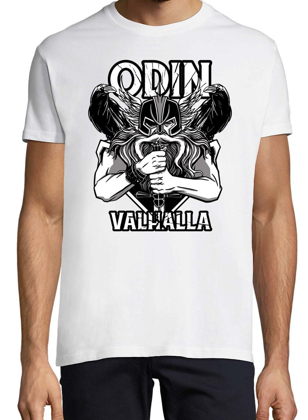 Youth Designz T-Shirt Odin Valhalla trendigem T-Shirt Herren mit Spruch Weiss