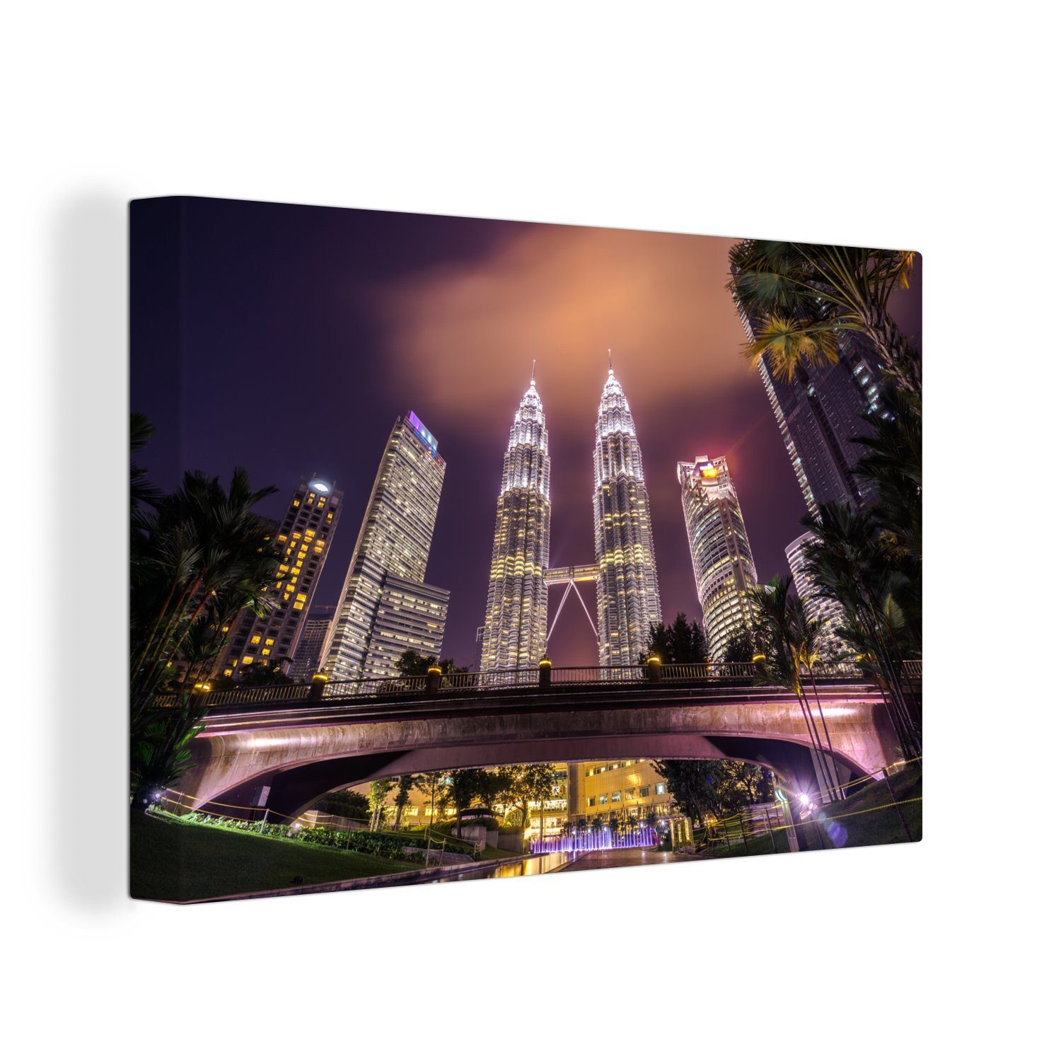 Himmel Leinwandbilder, cm Aufhängefertig, lila den 30x20 Petronas (1 Wanddeko, Schöner Leinwandbild Wandbild OneMillionCanvasses® St), über Towers,