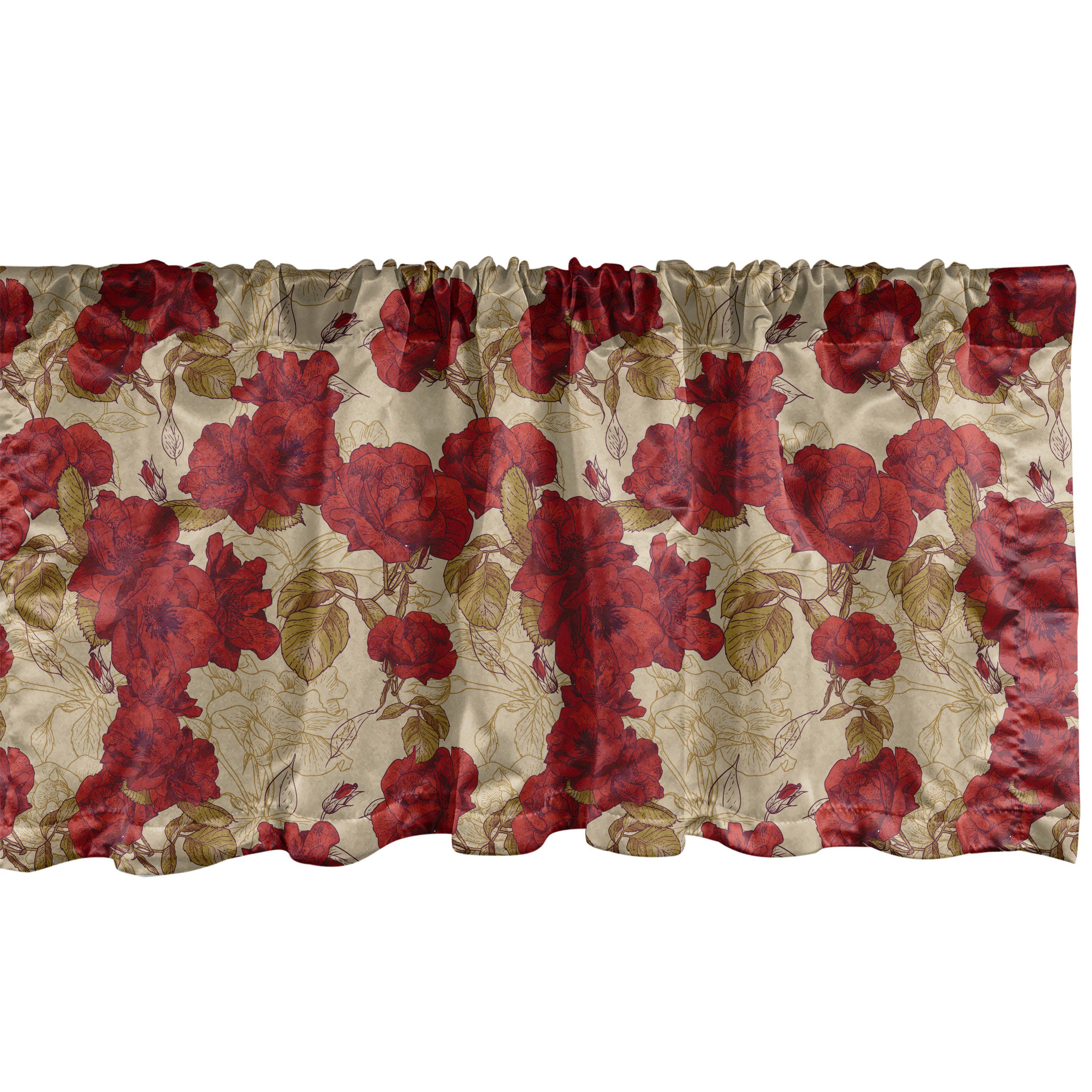 Scheibengardine Vorhang Volant für Küche Schlafzimmer Dekor mit Stangentasche, Abakuhaus, Microfaser, Jahrgang Romantische Rote Rosen