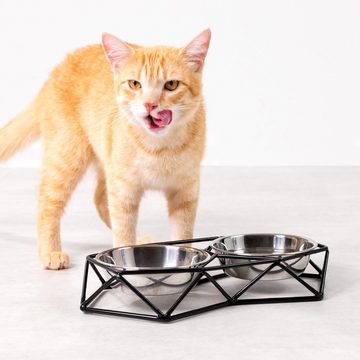 Navaris Napf-Set 2x Futterstation-Set mit Kunststoffnapf für Katzen/Hunde