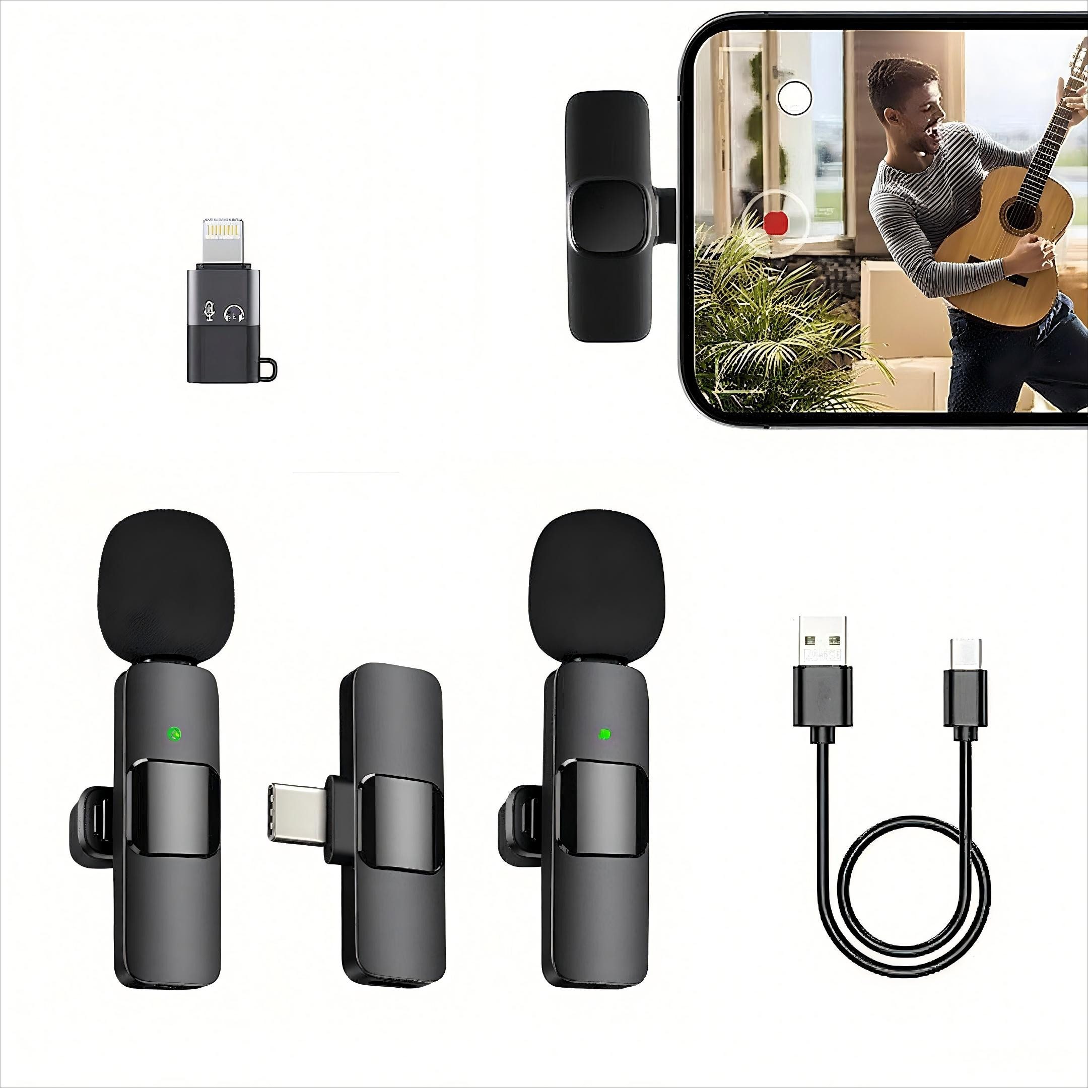 POPOLIC Mikrofon Kabelloses Lavalier Mikrofon für iPhone, iPad, Android (Plug and Play, es wird keine App benötigt, 2-teiliges Set, 1-tlg), Tragbares Mikrofon mit Plug-and-Play