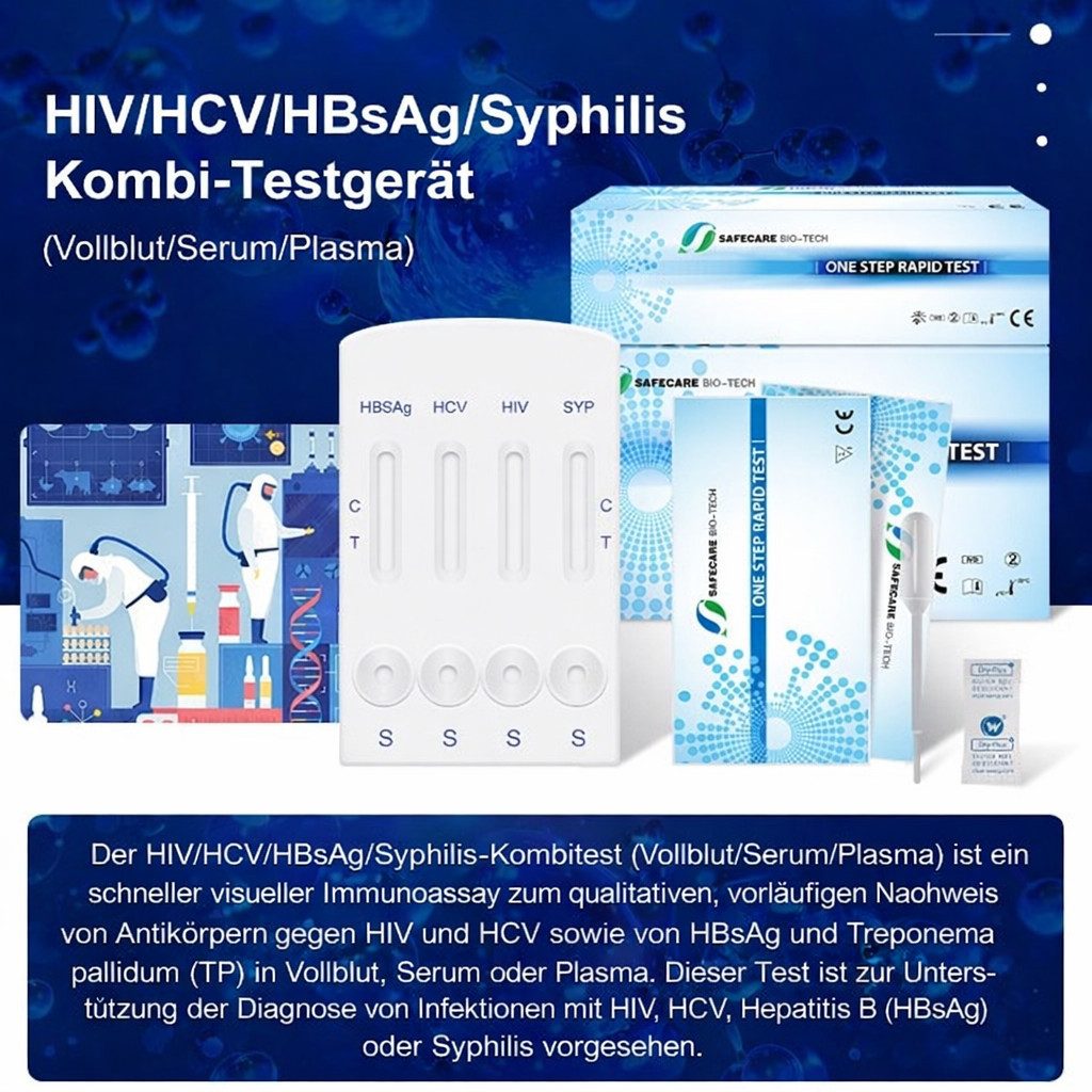 Safecare Bio-Tech Influenza-Schnelltest HIV Hepatitis B & C Syphilis Test 4in1 Schnelltest Bluttest Zuhause, 4 Messparameter, Testset, 1-tlg., Testkit zur einma – Bild 4 von 5