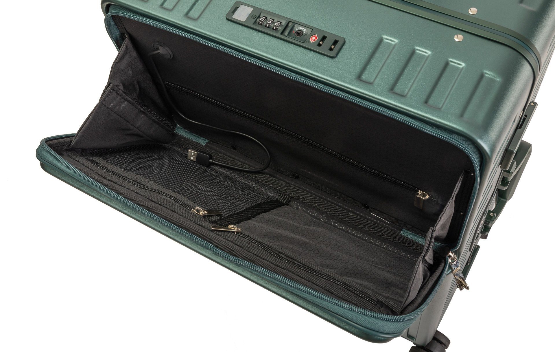 Travelhouse Hartschalen-Trolley Roma, 4 Rollen, mit USB und Getränkehalter Aluminium-Rahmen & Polycarbonat Hartschale