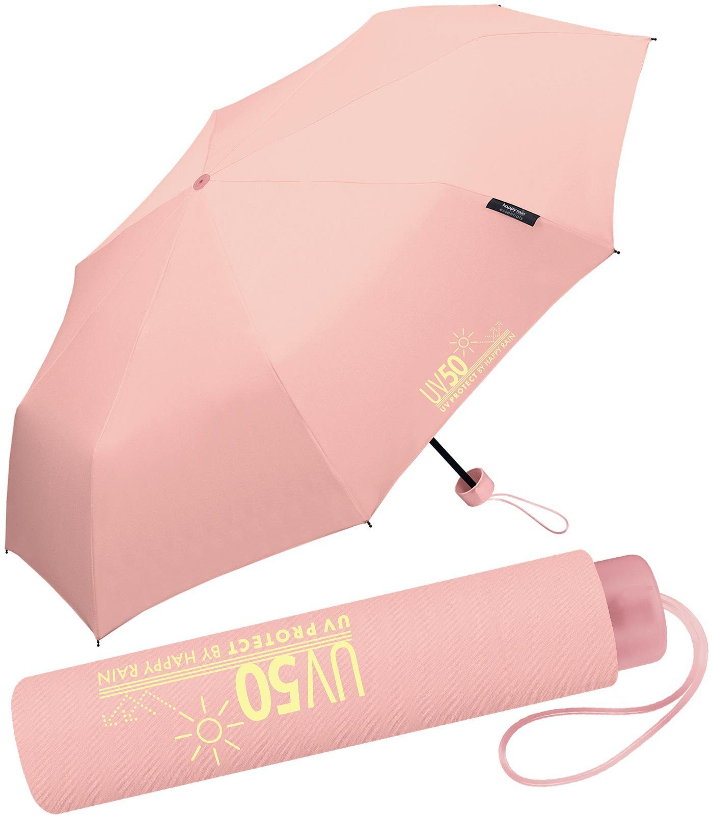 HAPPY RAIN Taschenregenschirm UV-Protect UV50 Super-Mini-Schirm mit Sonnenschutz, schützt vor Sonne und Regen apricot