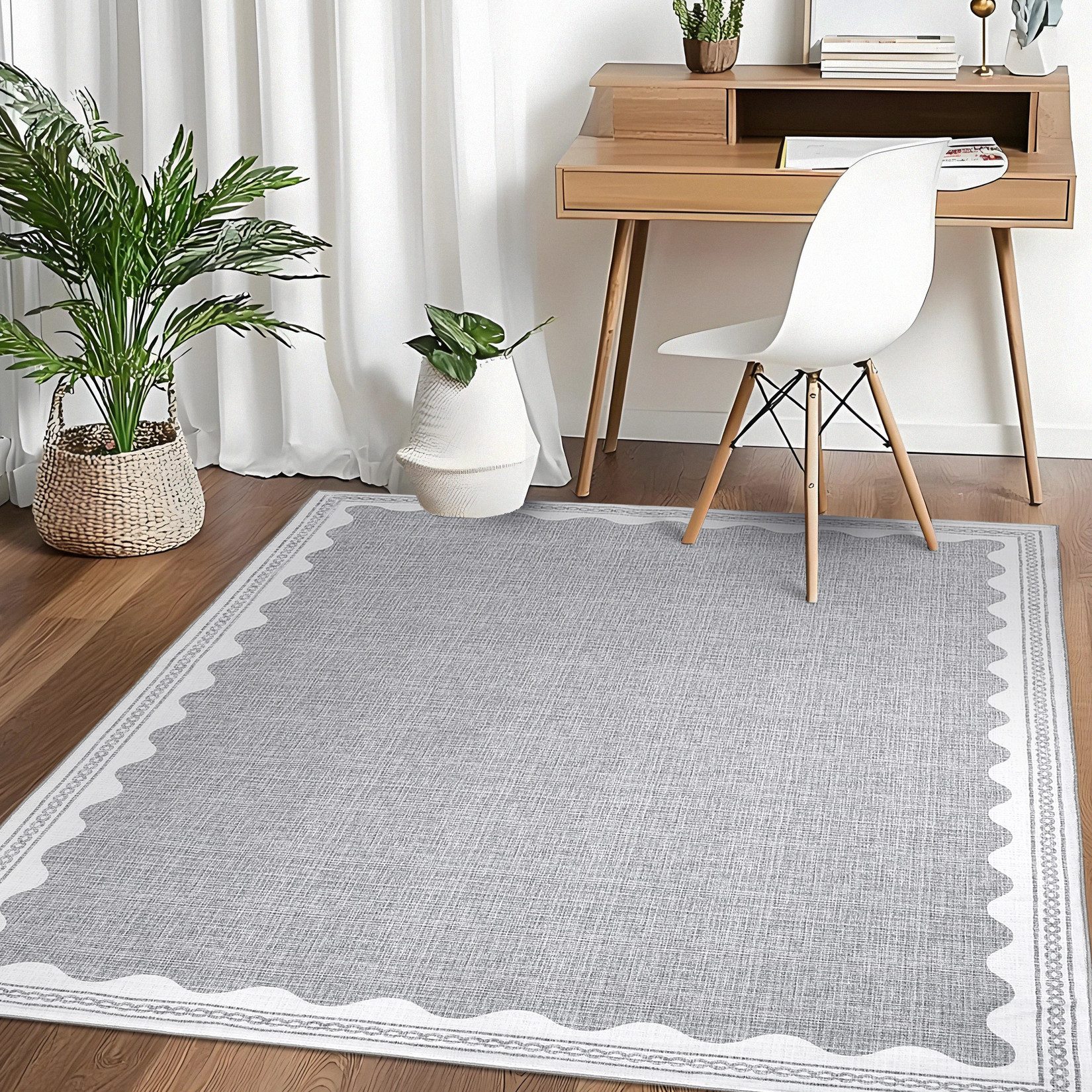 GarveeMore Teppich Doora, rechteckig, Höhe: 7 mm, mit besonders weichem Flor, Kurzflor, modern, wellenförmiger Bordüre