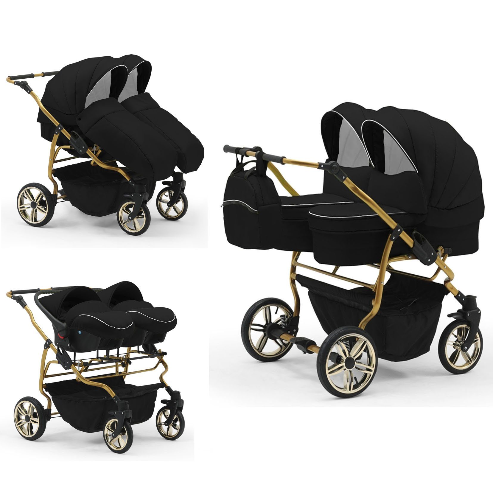 babies-on-wheels Zwillingswagen Duet Lux Gold 3 1 13 - inkl. Schwarz in 33 Farben stripes in - Autositze Teile