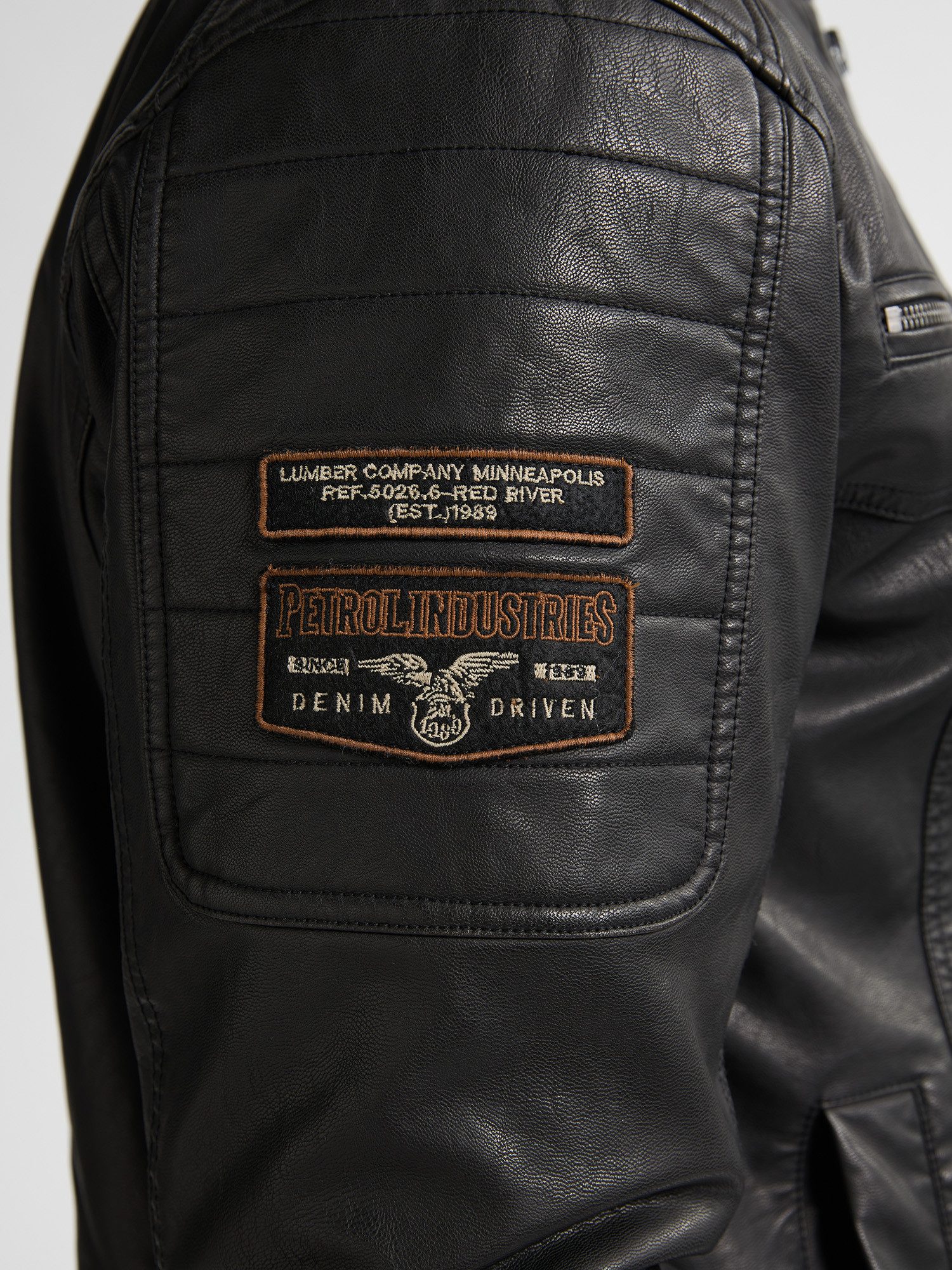 Petrol Industries Lederimitatjacke - Herren Jacke scchwarz - Kunstlederjacke - Outdoorjacke Herren