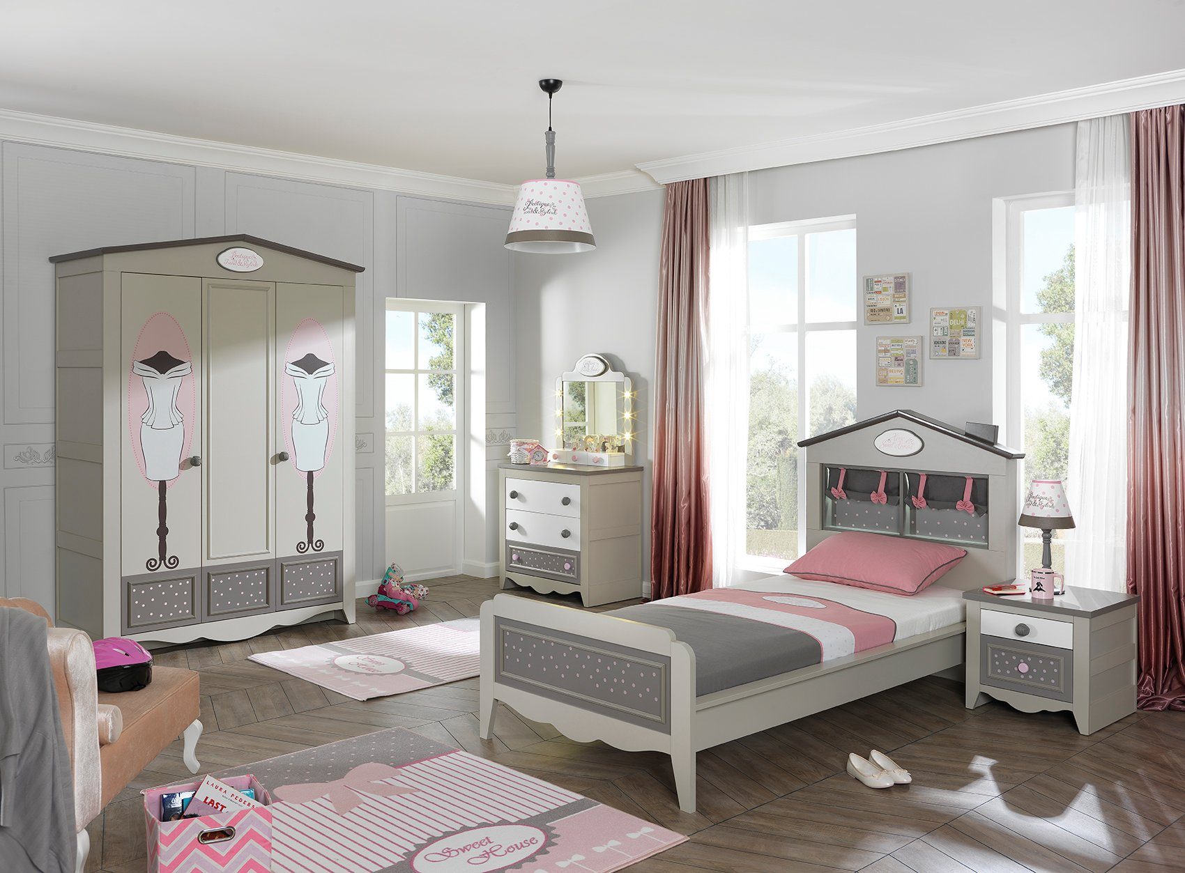 Kapa Möbel Kinderkleiderschrank 3-trg Houses in modisch braun