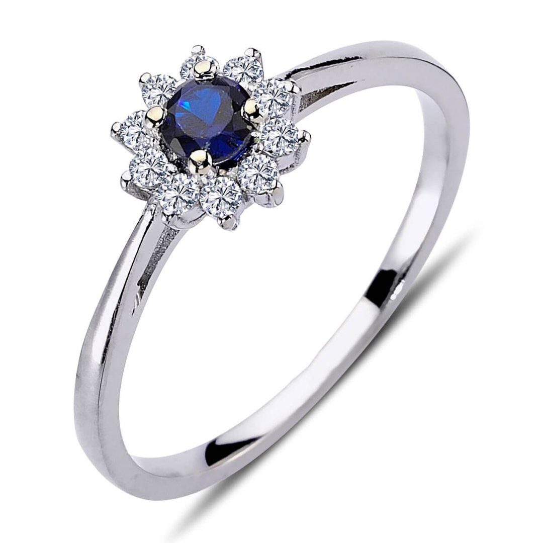 EinStein Diamant Diamantring Diamant Saphir Entourage Ring wird in 14 Karat Weißgold, Saphirring, Diamantring,Unbehandelter Diamant, Brillant, Saphir