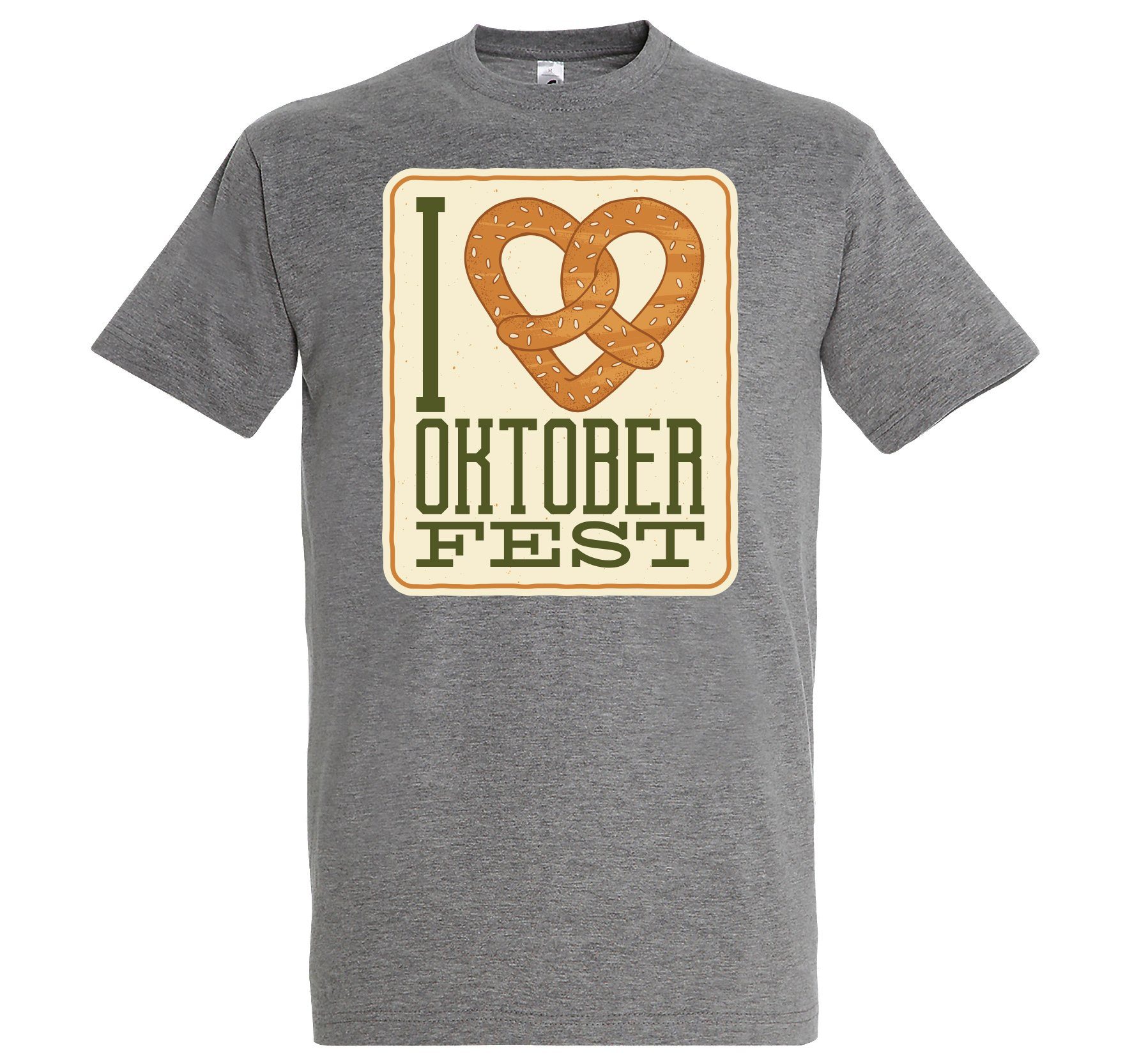 Youth Designz Print-Shirt I LOVE OKTOBERFEST Herren T-Shirt mit Fun-Look Brezel Aufdruck und Spruch Grau