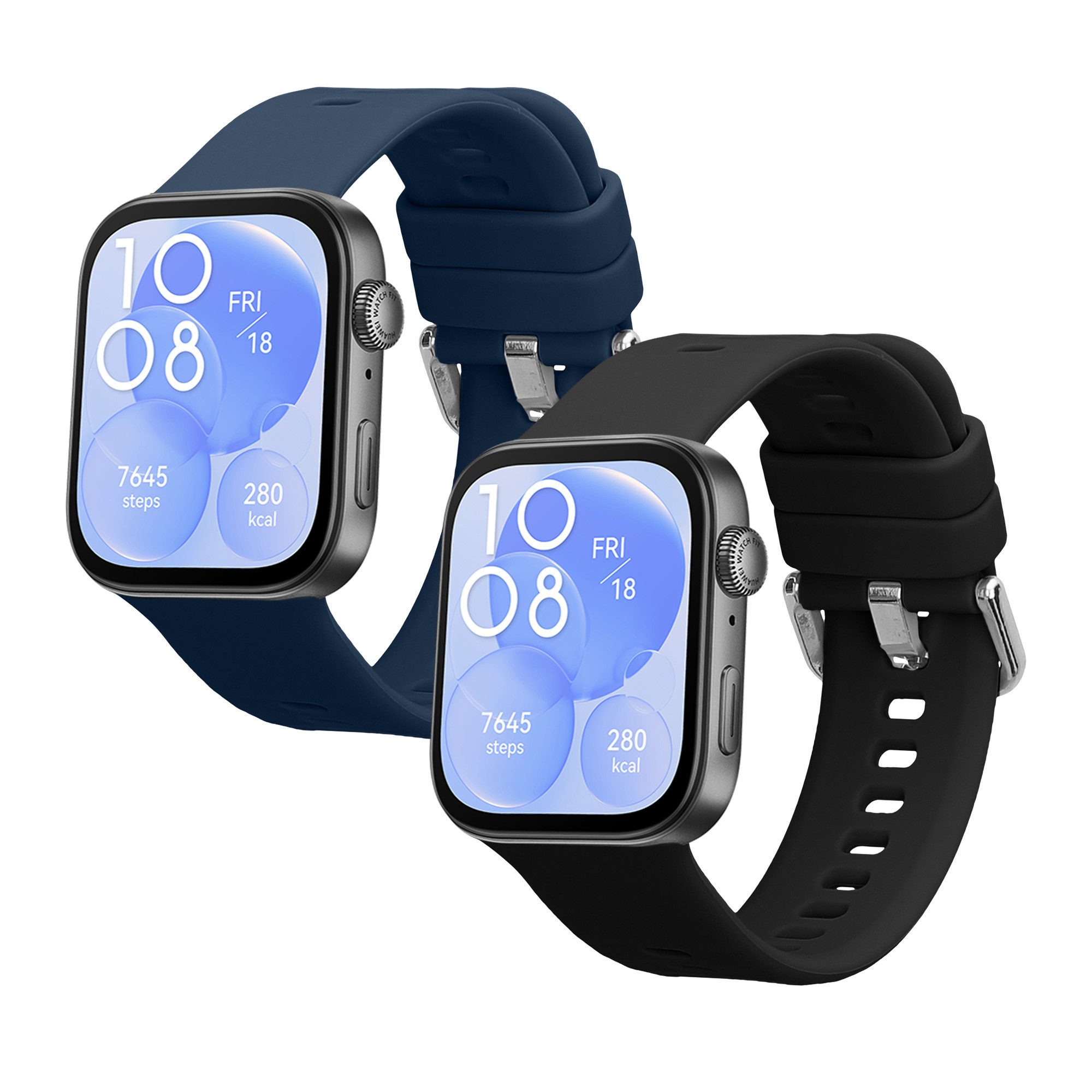 kwmobile 2x Uhrenarmband für Huawei Watch Fit 3 Armband Smartwatch, 2-tlg., Fitnesstracker Band Set aus TPU Silikon - Ersatzarmband Smartwatch