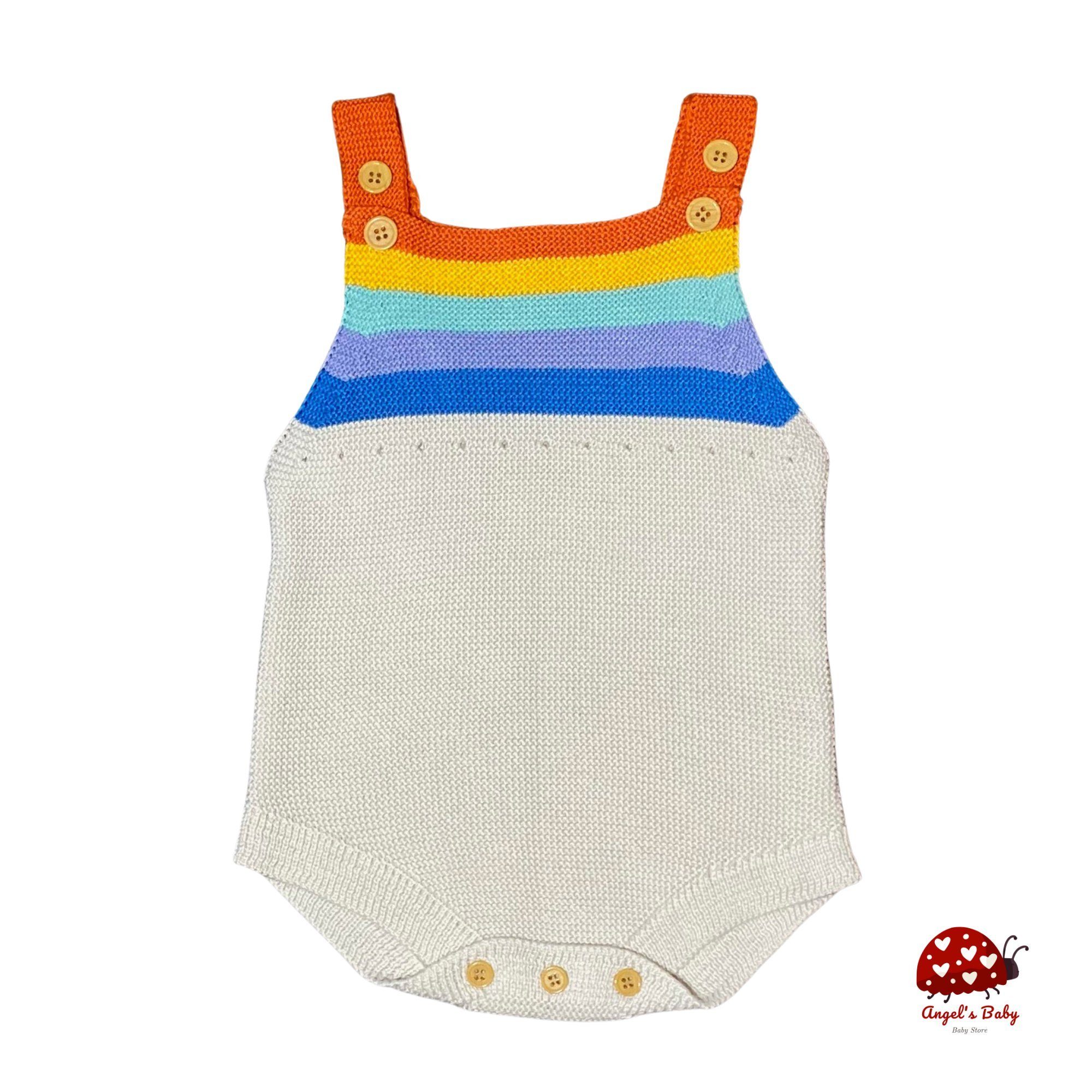 Angel's Baby Strampler Kurzer Baby Jumpsuit in Strick aus Baumwolle in Erdton oder Ecru bunt