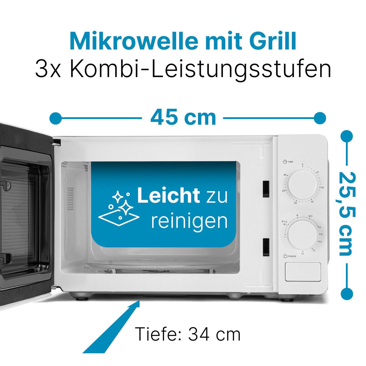CLATRONIC Mikrowelle MWG 792, Mikrowelle mit Grill, 800 Watt, 20 Liter