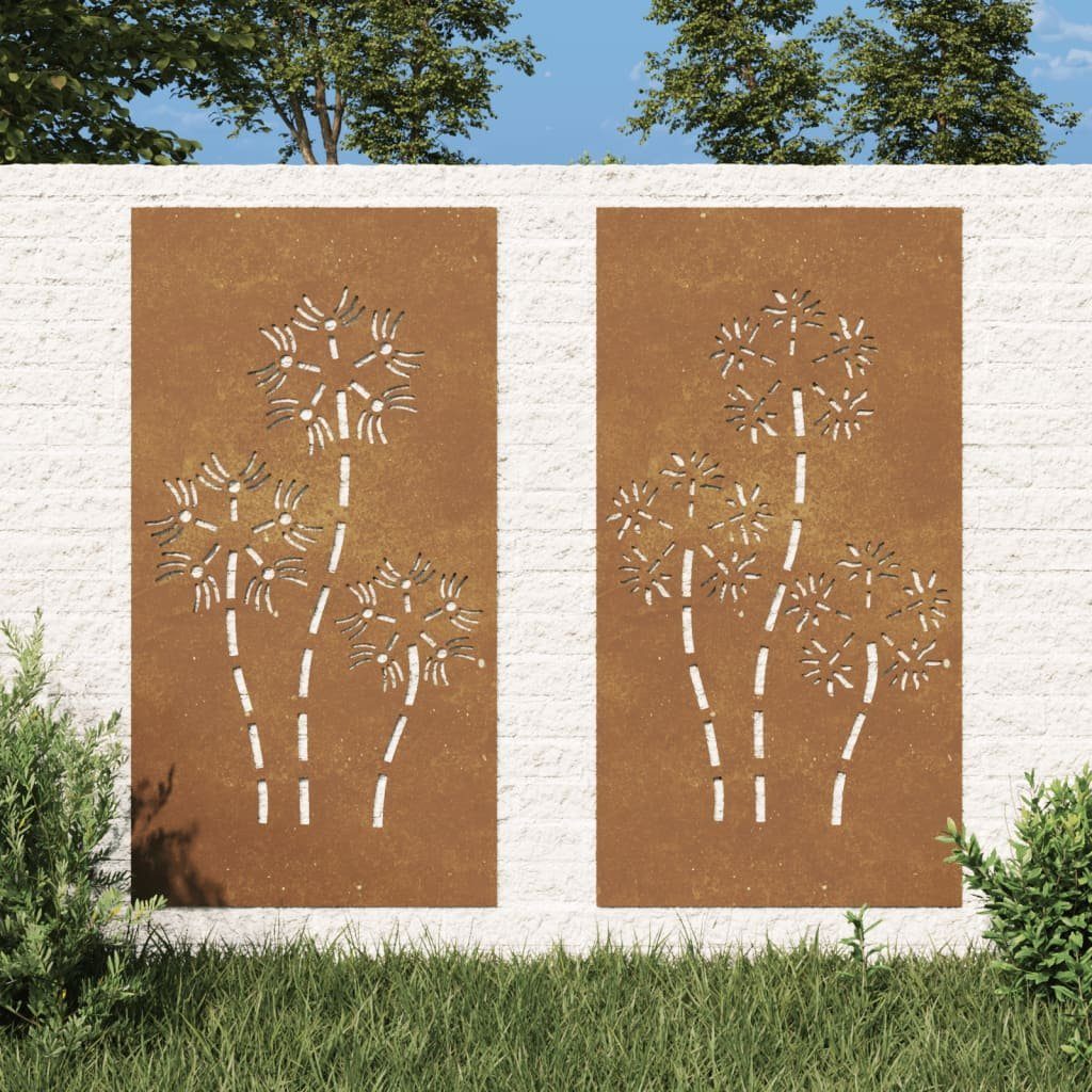 vidaXL Wandpaneel 2tlg. GartenWanddeko 105x55 cm Cortenstahl Blumen
