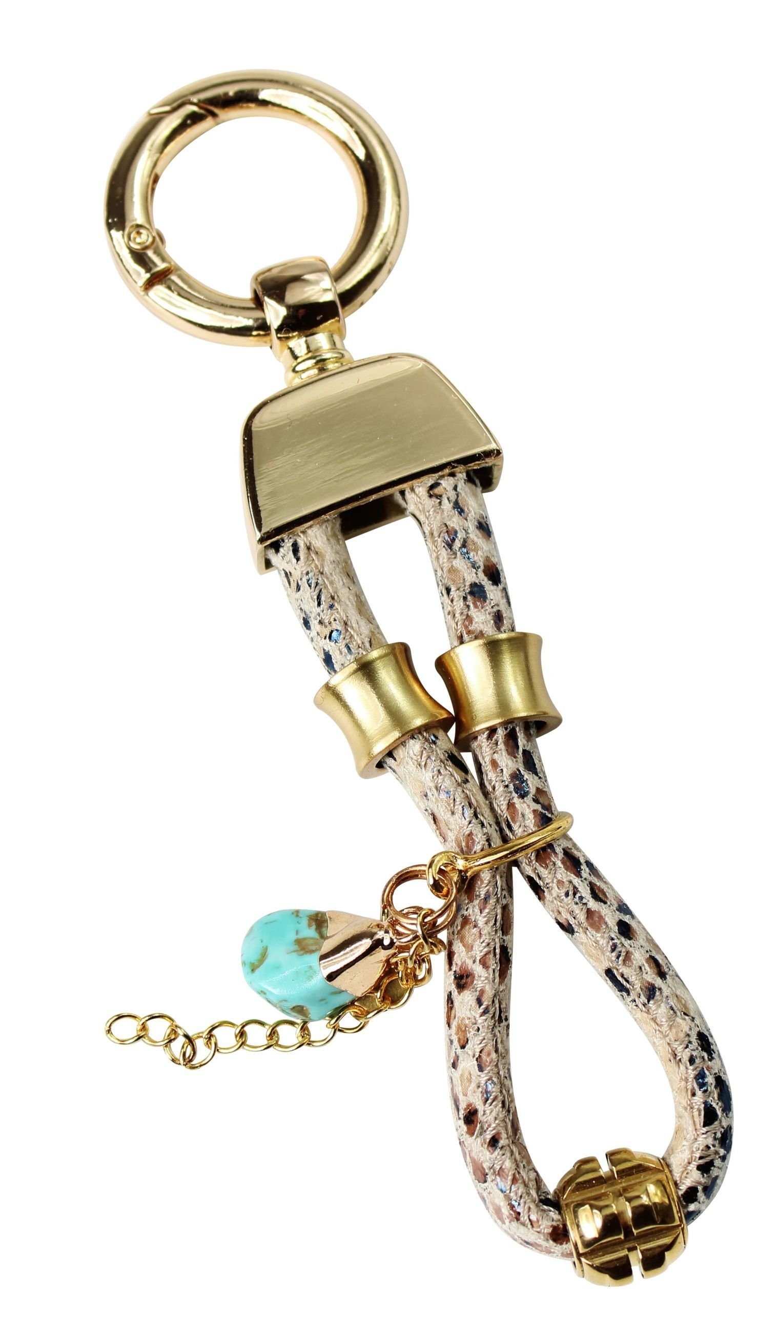 Damen Schlüsselanhänger FRONHOFER Schlüsselanhänger 18878, Schlüsselanhänger mit Lederkordel in Schlangenoptik und Goldzierteile