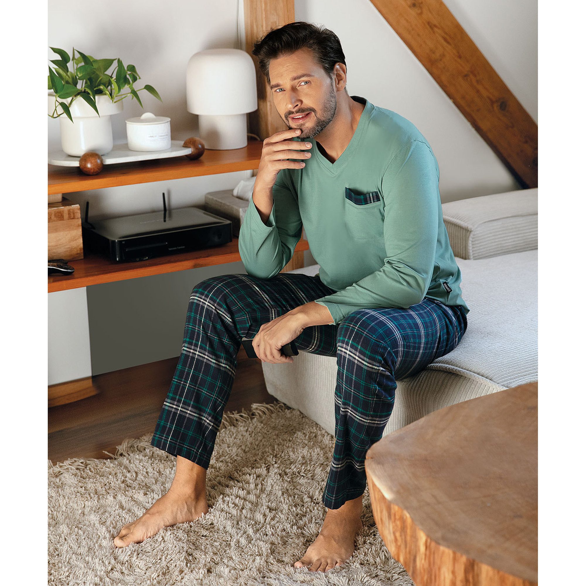 Comte Pyjama Herren-Schlafanzug Single-Jersey/Flanell Karo: Hose günstig online kaufen