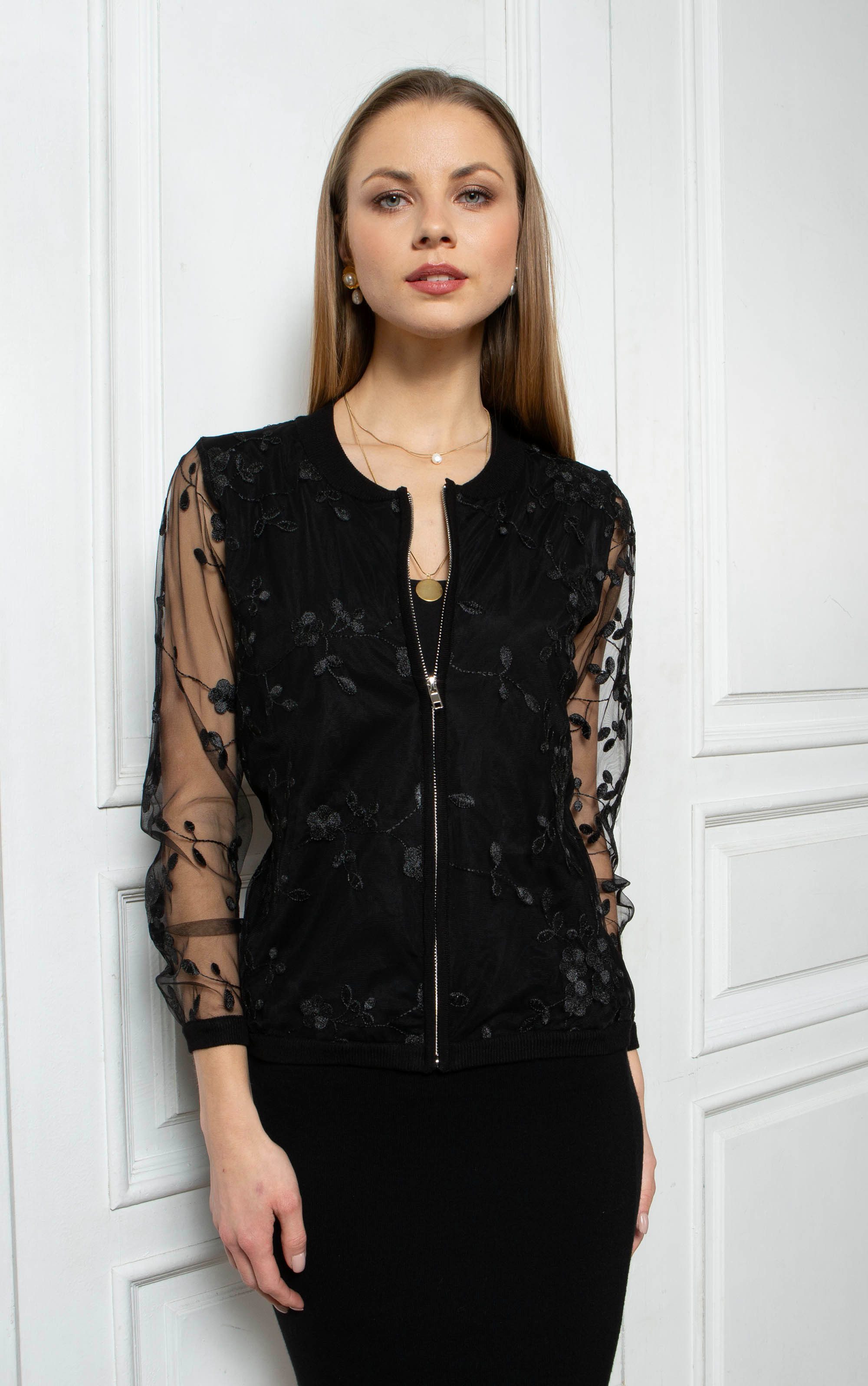 Passioni Cardigan aus Bestickter Spitze mit Reißverschluss günstig online kaufen