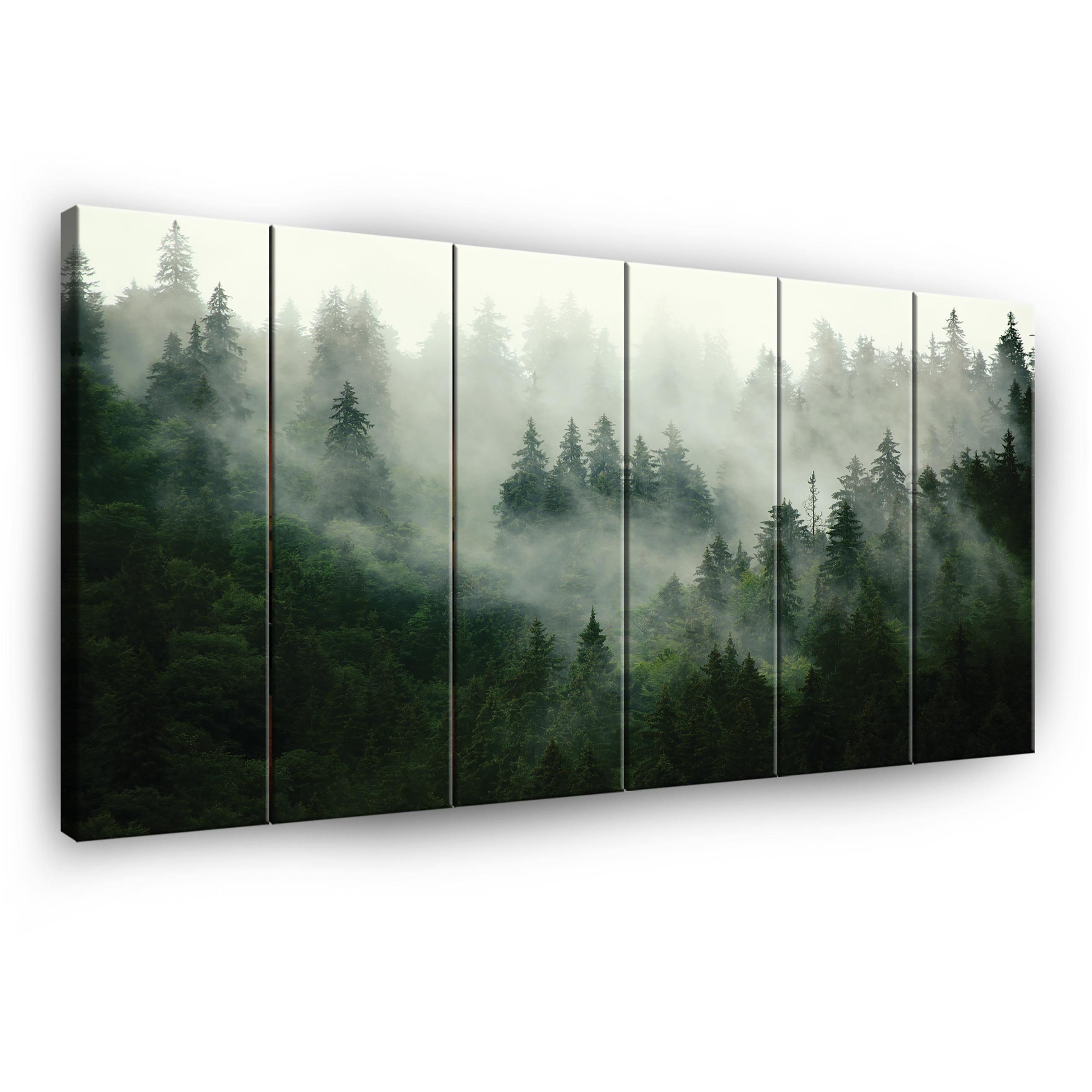 Wallarena Leinwandbild Wald im Nebel Wandbild SET XXL Wand Deko Bilder Modern, Landschaft (Set 3 teilig / Set 4 teilig / Set 5 teilig / Set 6 teilig, 6 St), Wandbilder Leinwandbilder Bilder SET Wohnzimmer Schlafzimmer