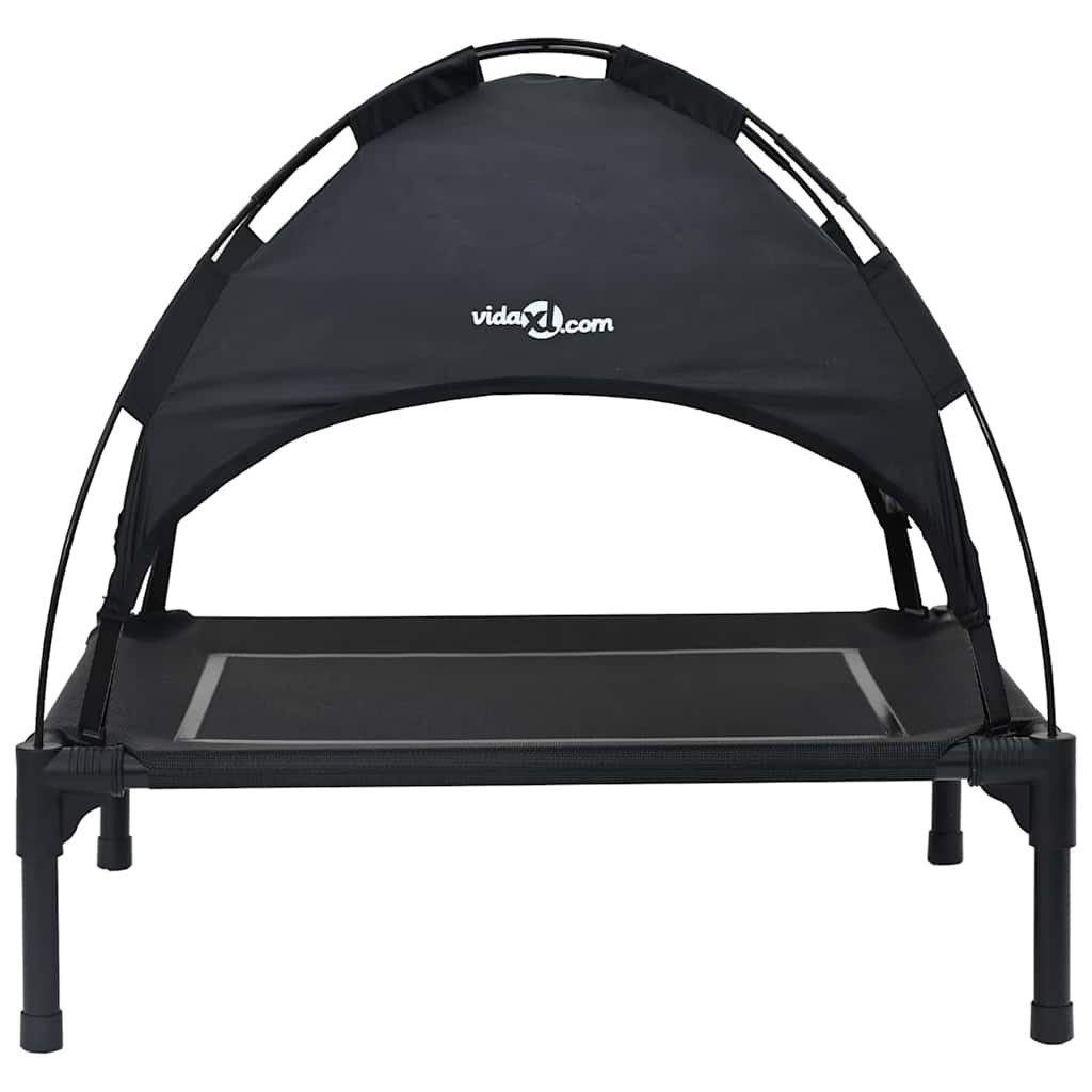vidaXL Hundekorb 63 x 49,5 x 60 cm Erhöhtes Hundebett mit Abnehmbarem Dach Schwarz Stah