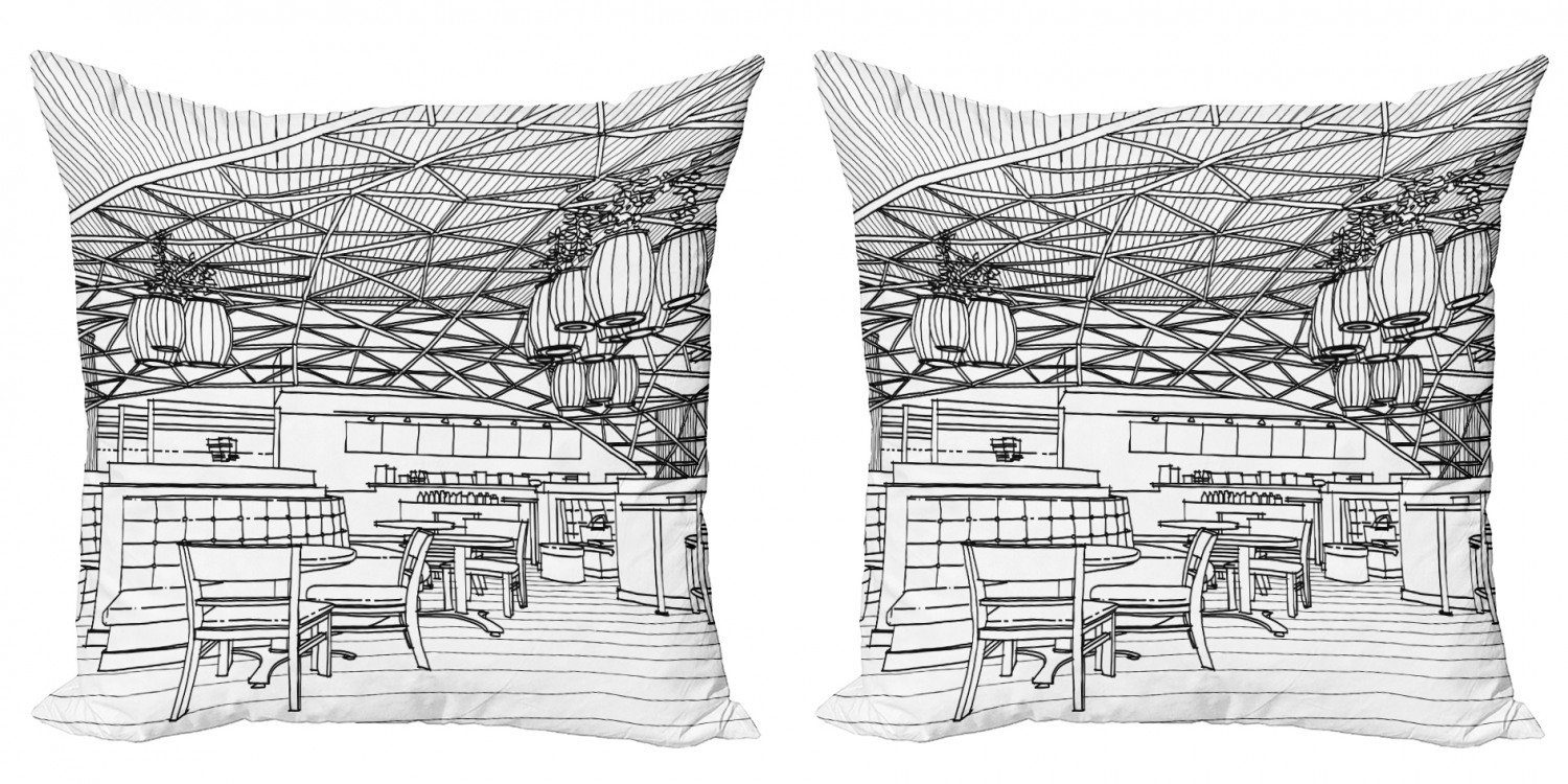 Kissenbezüge Modern Accent Doppelseitiger Digitaldruck, Abakuhaus (2 Stück), Modern Restaurant Bar Art Skizze