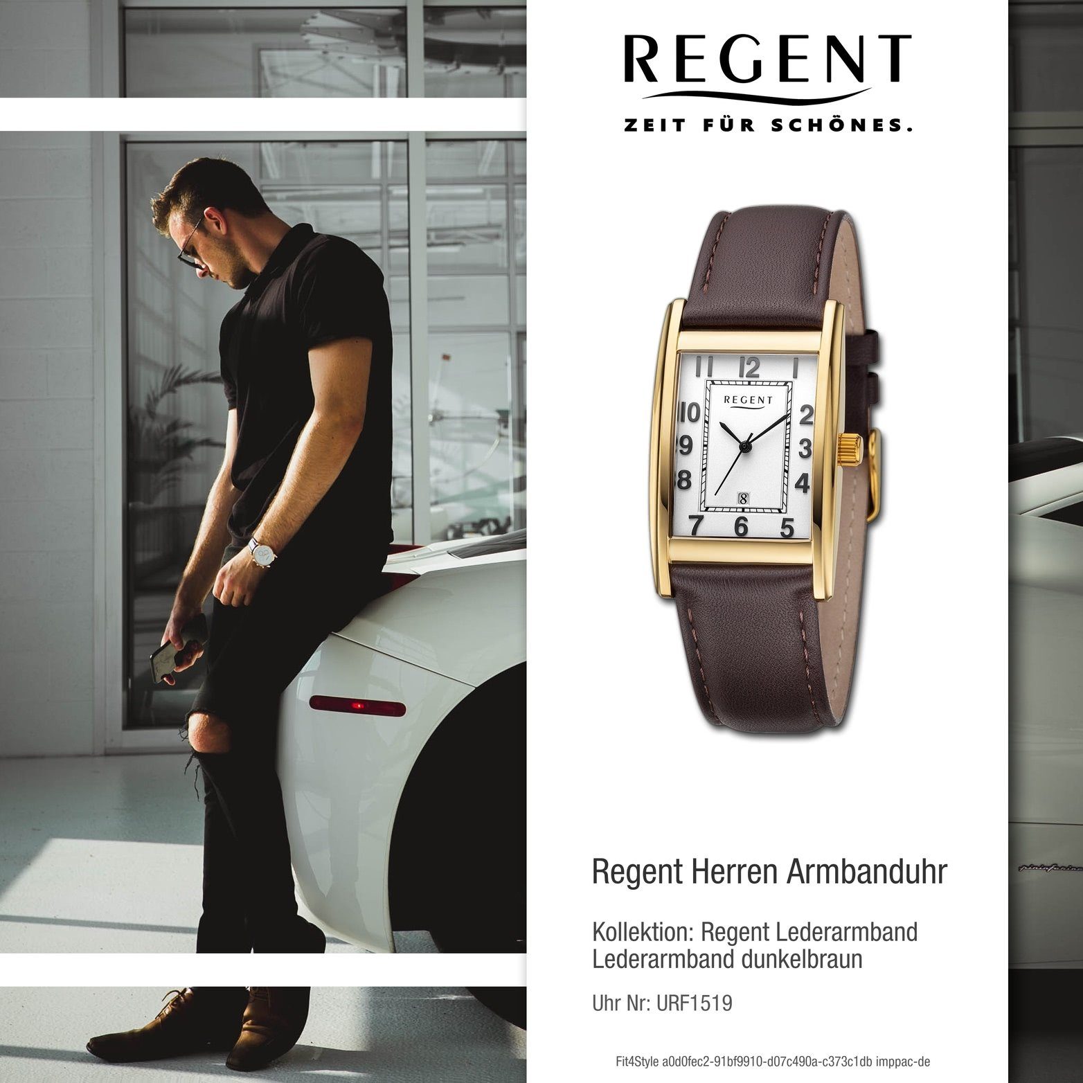 Regent Quarzuhr dunkelbraun, rundes Armbanduhr Herrenuhr Herren 29mm) (ca. Analog, Gehäuse, Regent Lederarmband groß