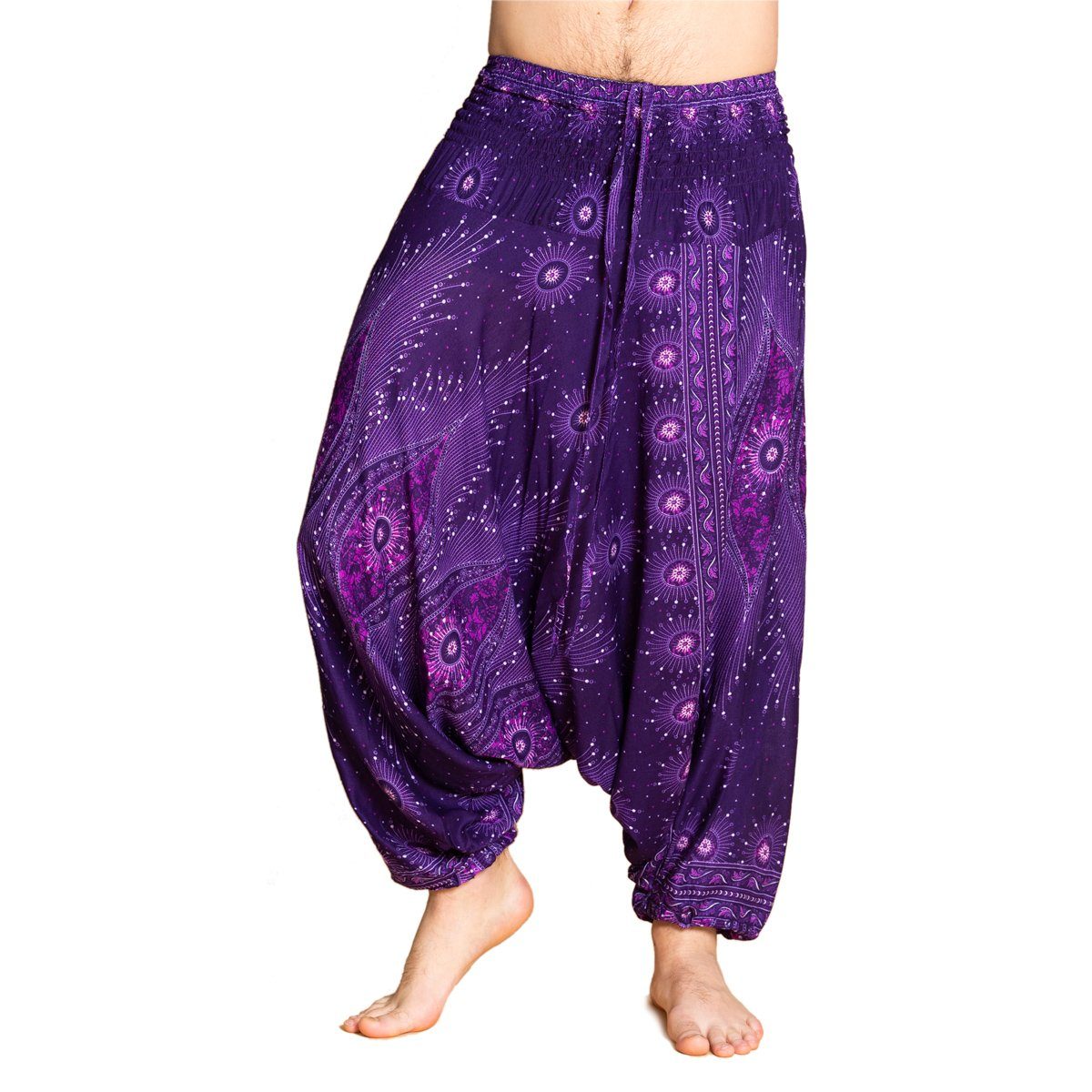 PANASIAM Haremshose Aladinhose Pfauenauge Haremshose aus 100% natürlicher Viskose Pumphose für Damen bequeme Freizeithose Pluderhose
