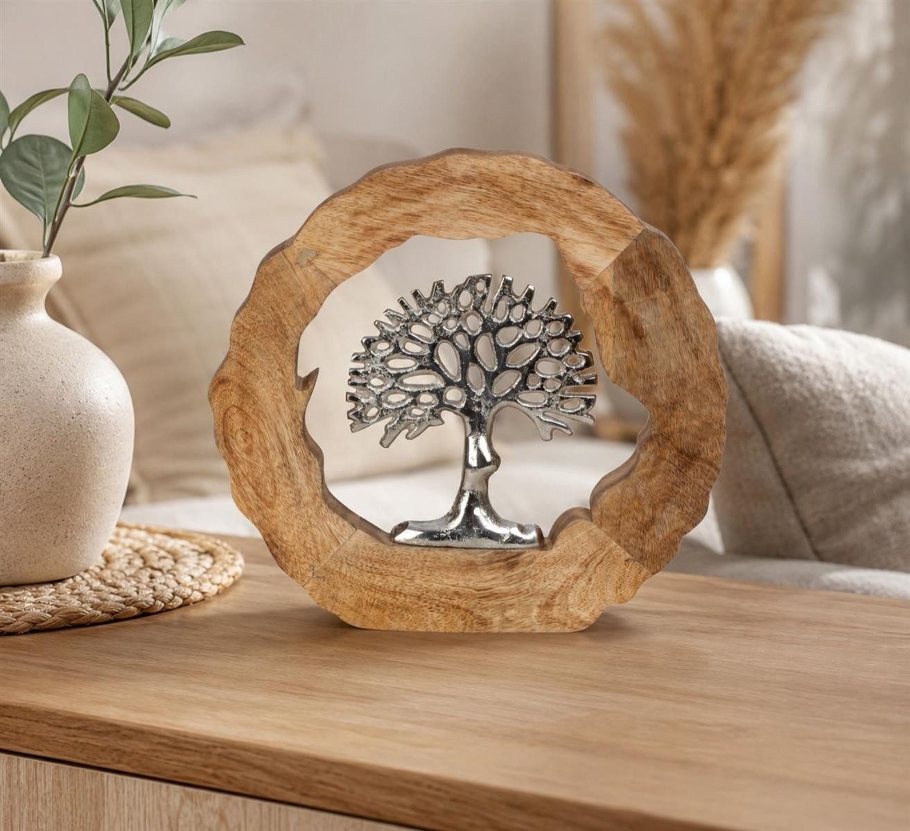 Geschenkestadl Dekobaum Lebensbaum Deko Aluminium Holzring 26 cm modern Wohnaccessoire (1 St), moderne stilvolle Dekoration – Bild 2 von 3