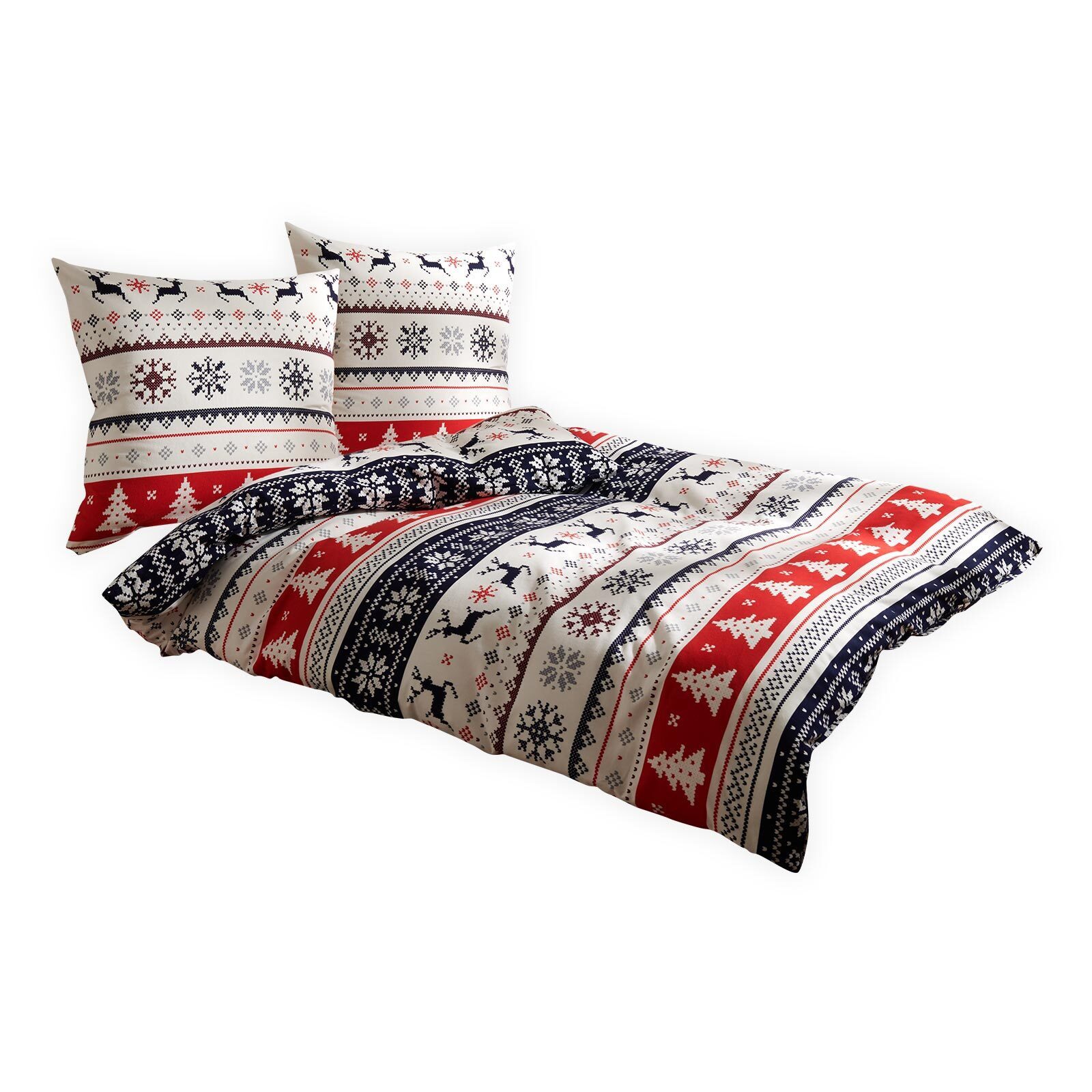 TRAUMSCHLAF Bettwäsche Norweger Hirsch, Flanell, 2 teilig, Flanell-Winterbettwäsche in toller Strickoptik