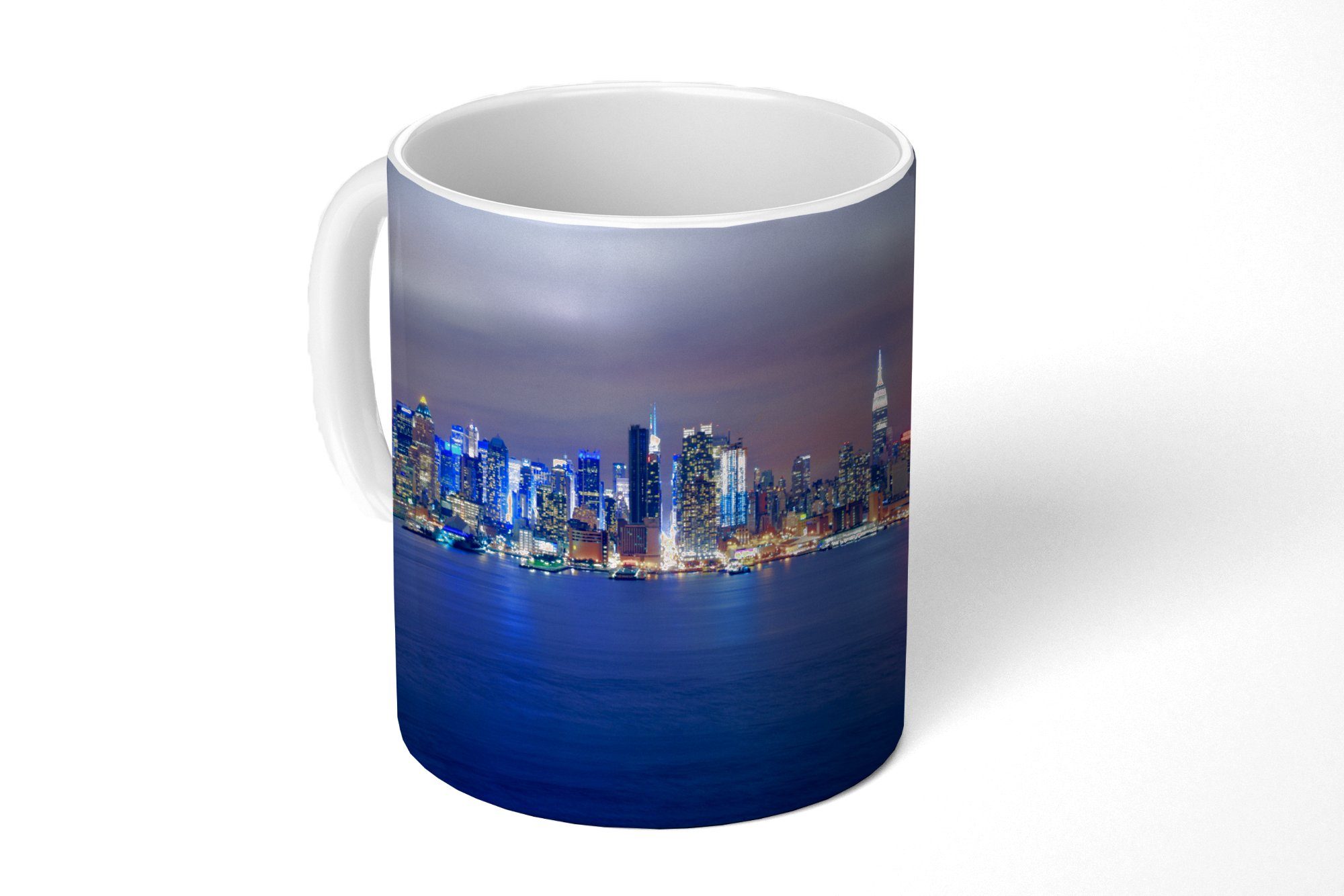 MuchoWow Tasse New York - Skyline - Nacht, 1-tlg., Keramik, Kaffeetassen, Teetasse, Becher, Kaffeebecher, Geschenk