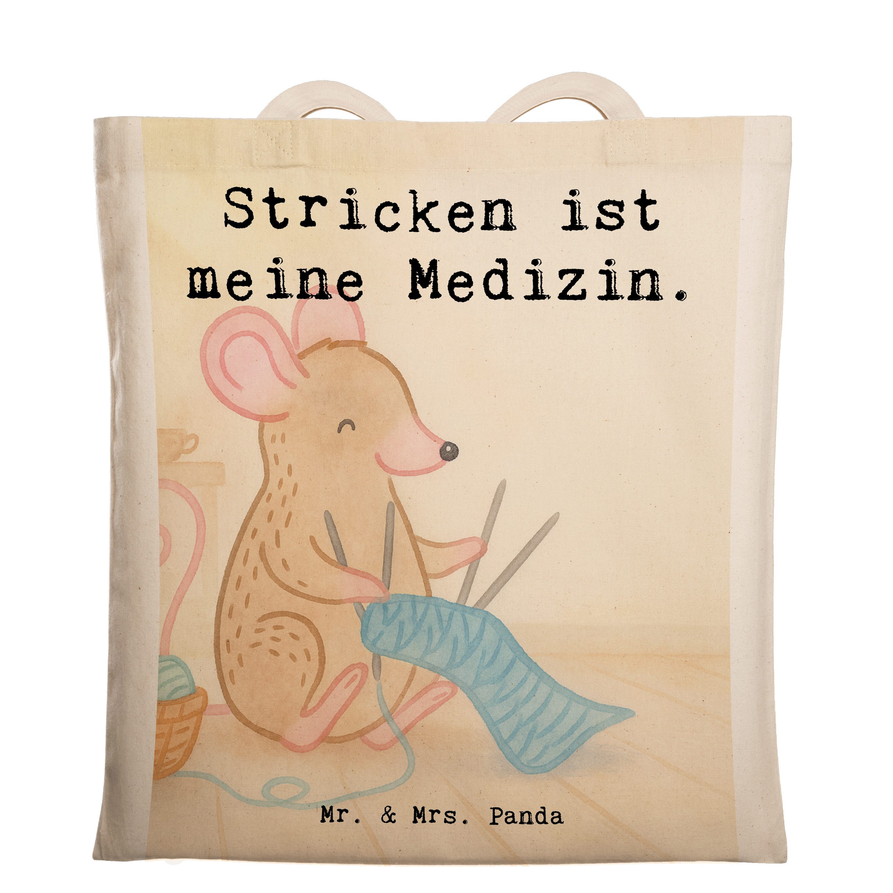 Mr. & Mrs. Panda Tragetasche Maus Stricken Design, Schultasche, Weiß, Einkaufstasche, Tasche, Schu (Packung), Einkaufstasche Jutebeutel Schultasche