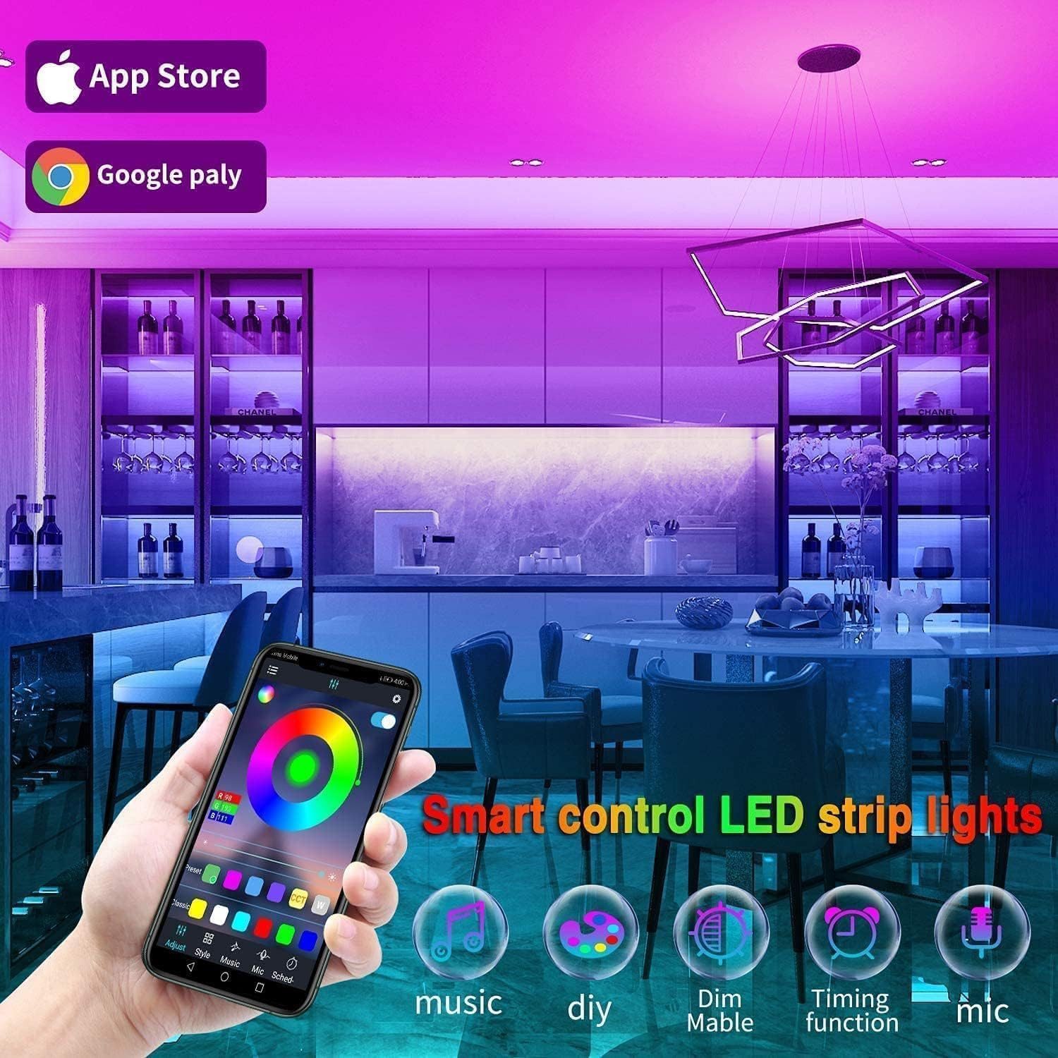 Athlix LED-Streifen RGB LED Lichterkette mit intelligenter Farbwechselfunktion, mit APP & Fernbedienung, über 1 Millionen Farben