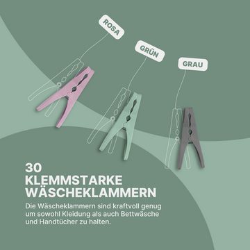 Pro Home Wäscheklammern Kunststoff Körbchen Ø19cm x 10cm, 30 Wäscheklammern mit Korb - Made in EU - Dekoklammer Fotoklammer
