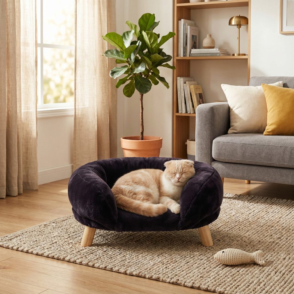BBWL Katzenliege Katzensofa aus Polyester mit erhöhter Umrandung, kratzfestes, Katzenbett rutschfest und bequem für mittelgroße Katzen
