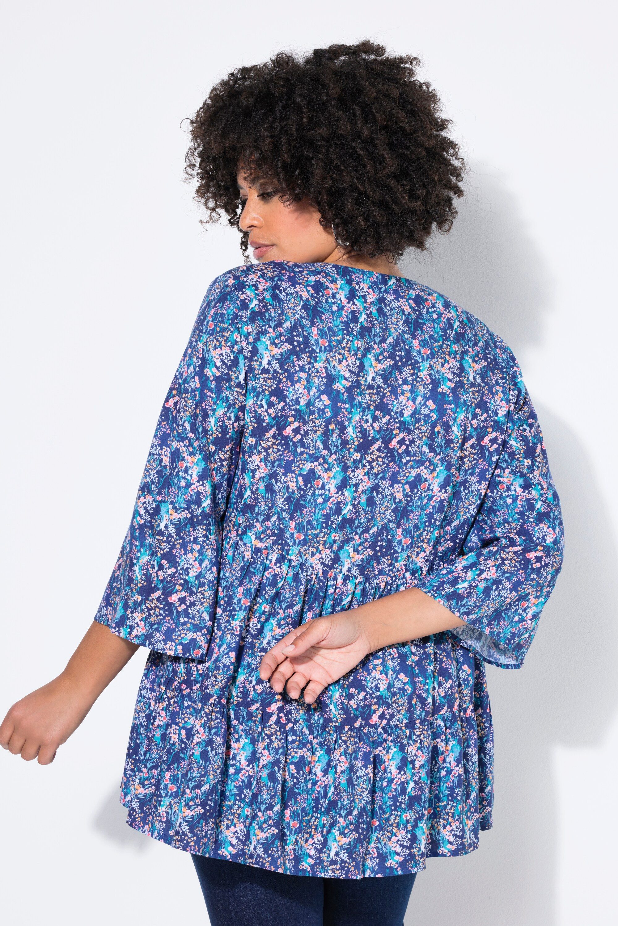 Angel of Style Tunika Bluse A-Linie Blümchenmuster 3/4-Ärmel Volants