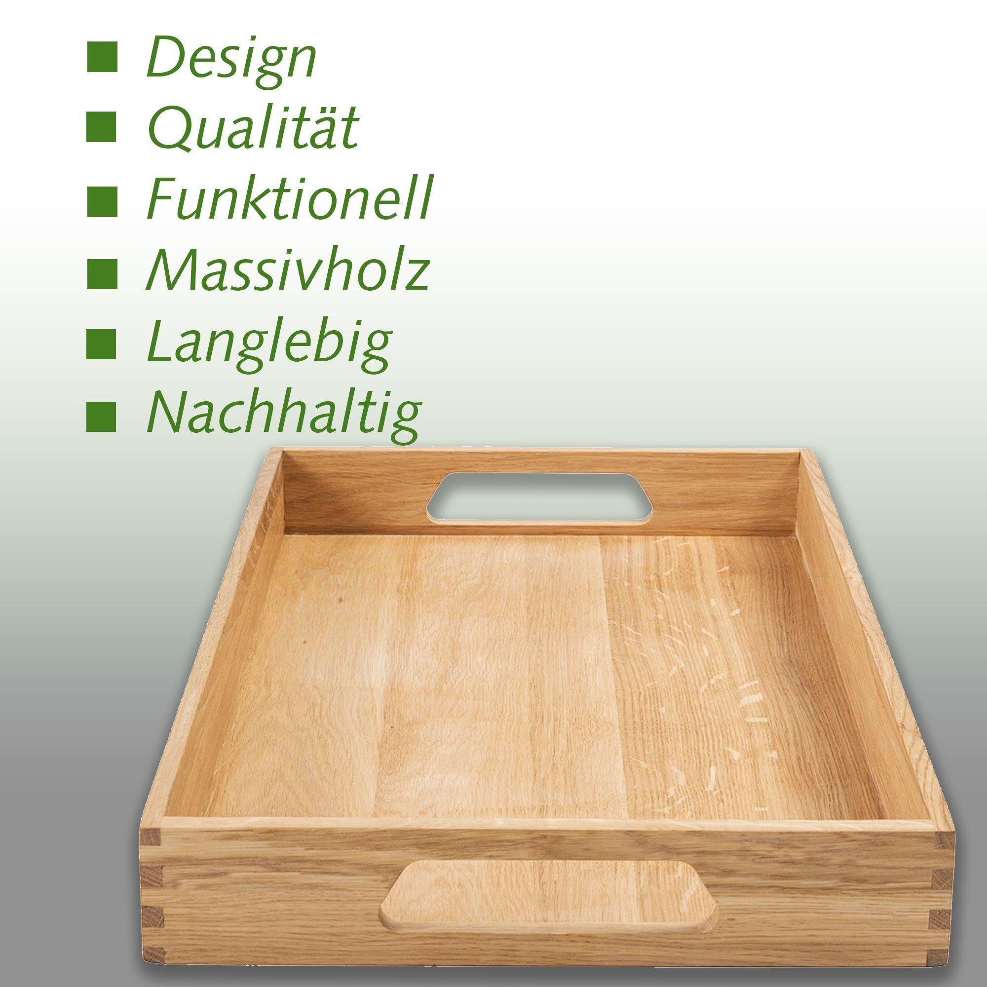 NATUREHOME Tablett Holztablett Serviertablett Küchentablett 50x35x7 cm, Eichenholz, (1-tlg), Massivholz, Handarbeit