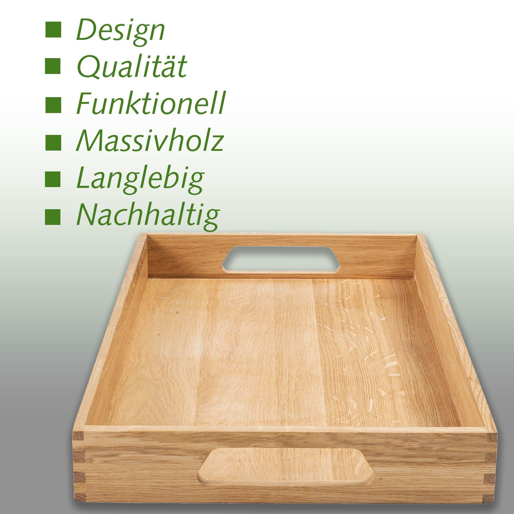 NATUREHOME Tablett Holztablett Serviertablett Küchentablett 50x35x7 cm,  Eichenholz, (1-tlg), Massivholz, Handarbeit