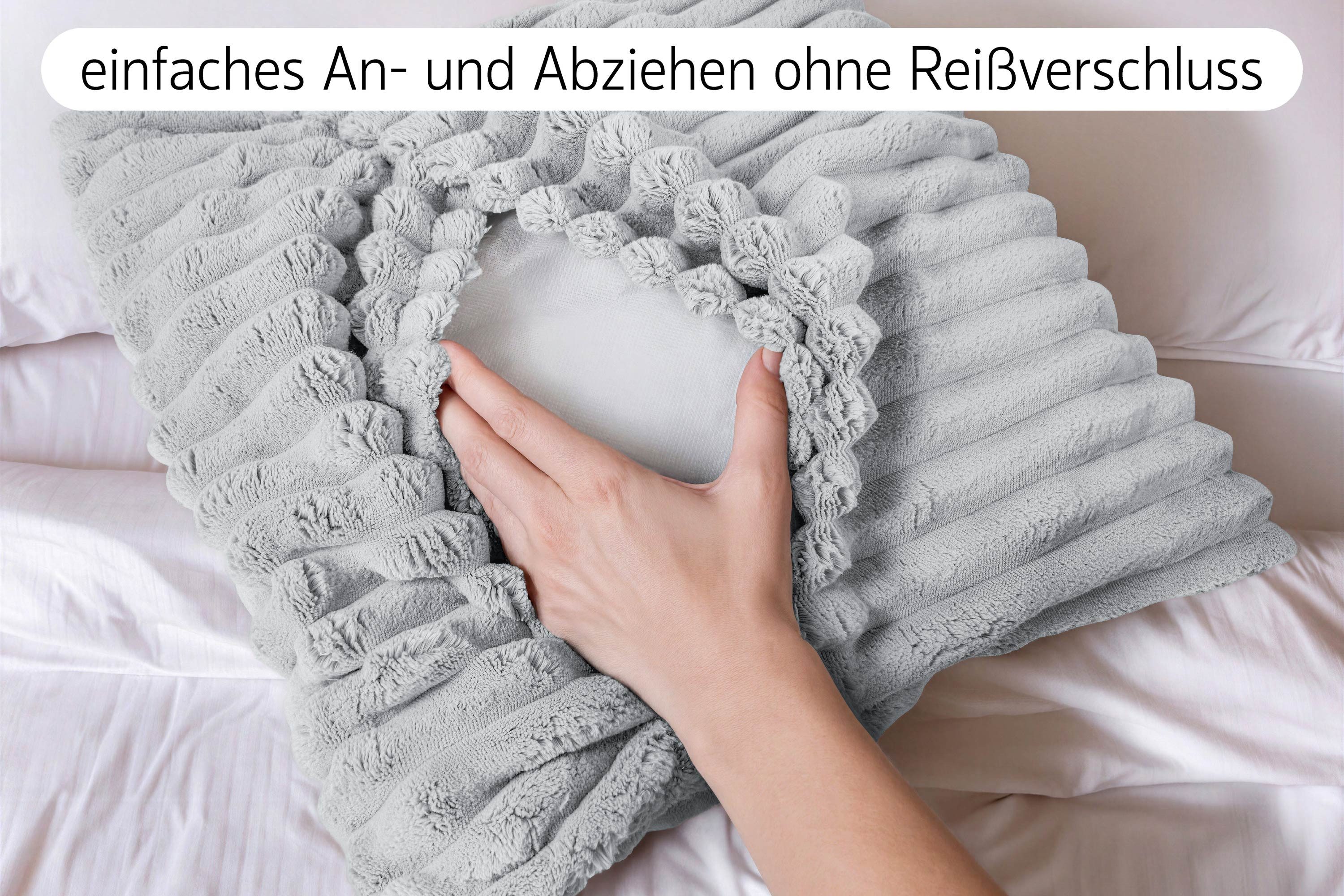 Amilian Dekokissen Dekokissen mit Füllung 4er Set, in moderner Cord-Optik pflegeleicht und waschbar – Bild 3 von 5