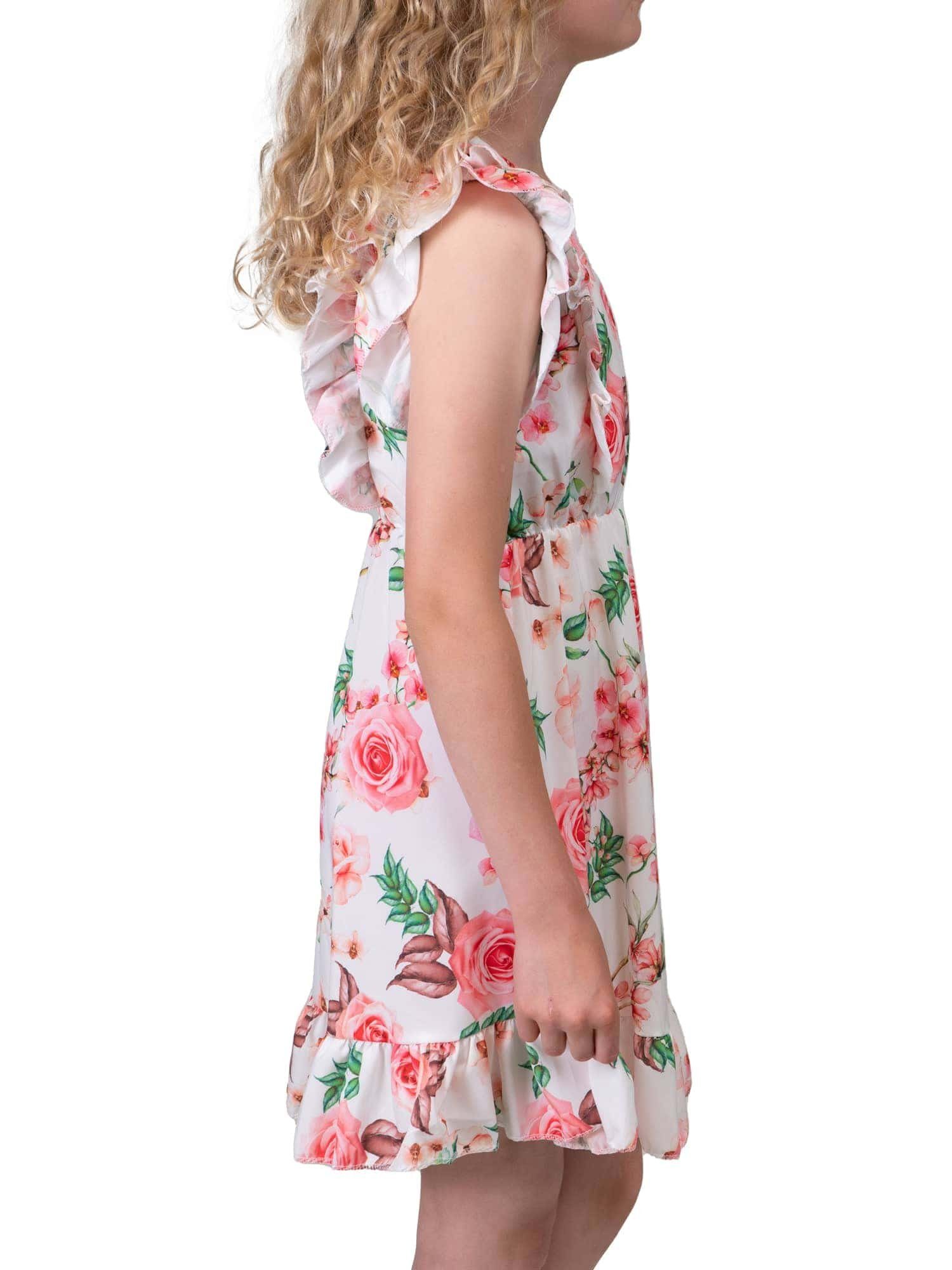 KMISSO bequem tragen Jerseykleid Mädchen Weiß (1-tlg) Kleid Rosenmotiv zu