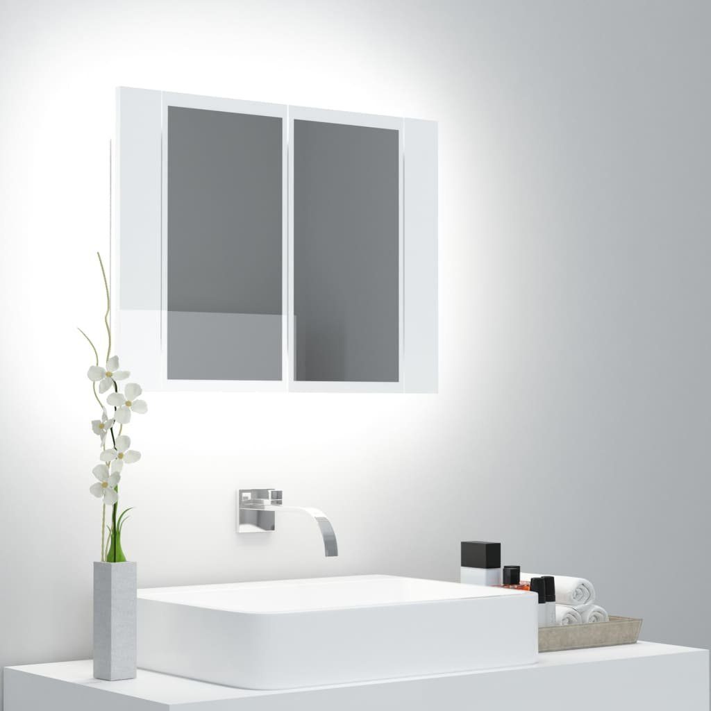 vidaXL Badezimmerspiegelschrank LED-Bad-Spiegelschrank Hochglanz-Weiß 60x12x45 cm Acryl (1-St)
