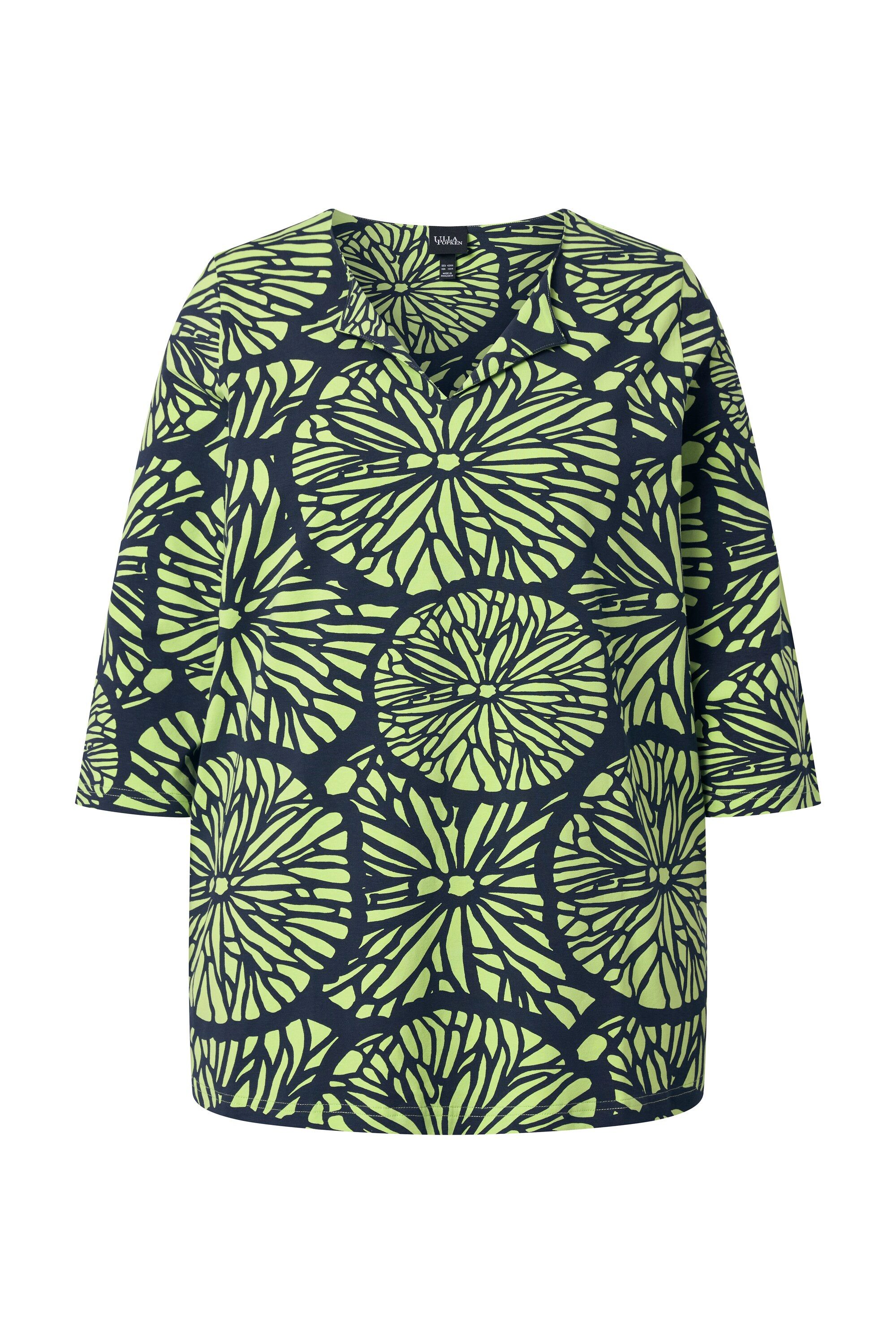 Ulla Popken T-Shirt T-Shirt Limetten V-Ausschnitt Revers Halbarm günstig online kaufen