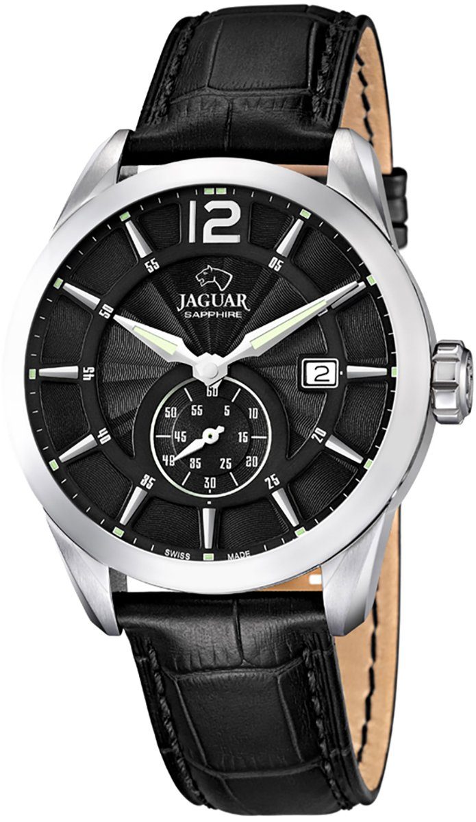 JAGUAR Quarzuhr Jaguar Herren Uhr Elegant Quarz J663/4, Herren Armbanduhr rund, Lederarmband schwarz, Elegant