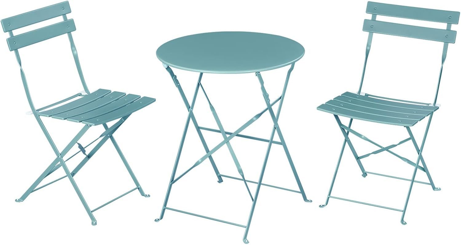 EUGAD Balkonset, (Set, 1-tlg., 1 Tisch, 2 Stühle), klappbar, aus Metall für Balkon Garten