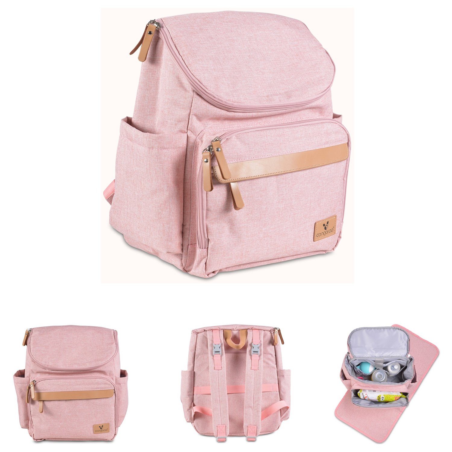 Cangaroo Wickeltasche Kinderwagentasche Megan (1-tlg), Rucksack Wickelunterlage Reißverschluss Henkel rosa