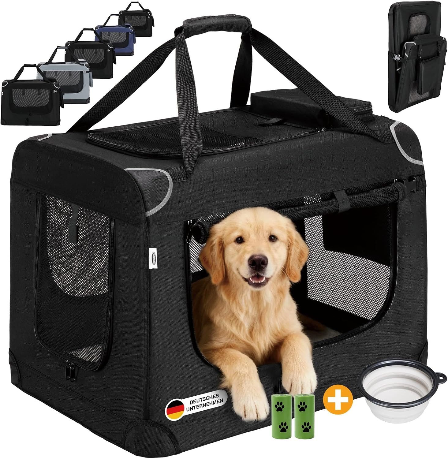 Zedelmaier Tiertransporttasche Transportbox, Faltbar Hundetransportbox, Katzenbox, Inkl.2 Rollen Hundekotbeutel, 1 faltbarer Napf, 2 praktische Beutel