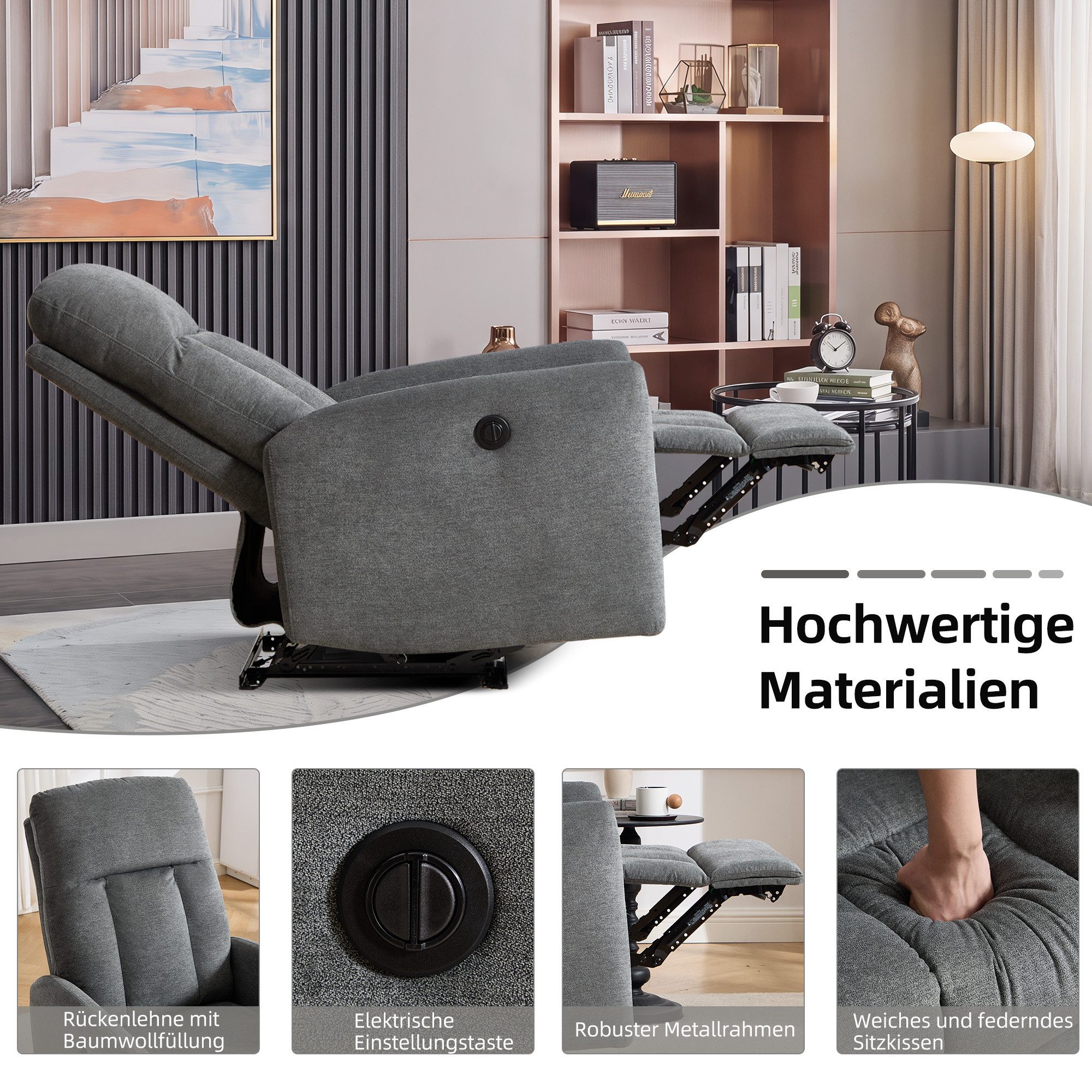 CANMOV TV-Sessel Elektrischer Relaxsessel, mit verstellbare Rückenlehne und Fußstütze (1-St), Fernsehsessel mit Liegefunktion, 110*74*95cm – Bild 4 von 5